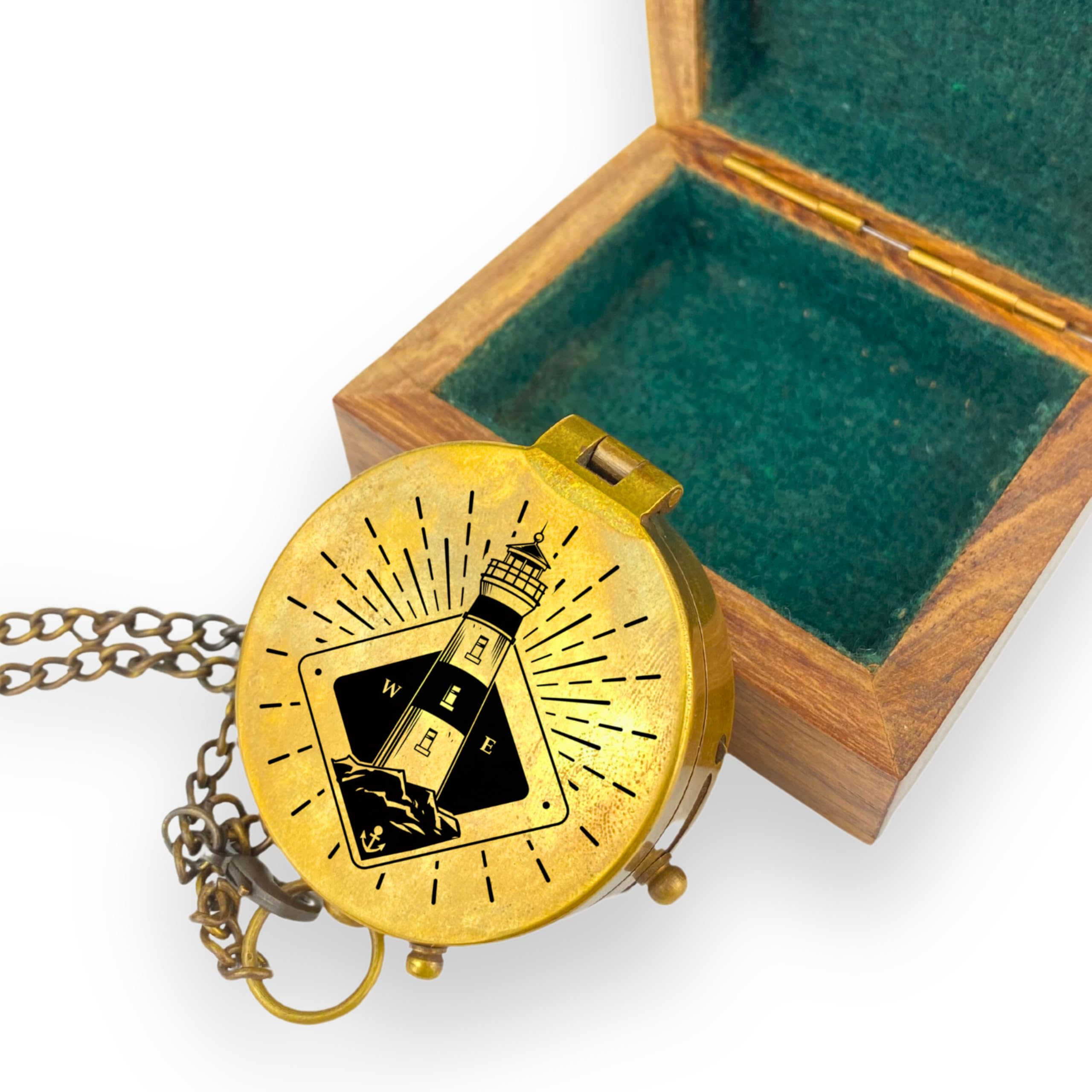 Boussole personnalisée avec gravure au choix Motif maritime et texte au choix Nom Divers designs en laiton Étui en cuir Boîte cadeau Idée cadeau