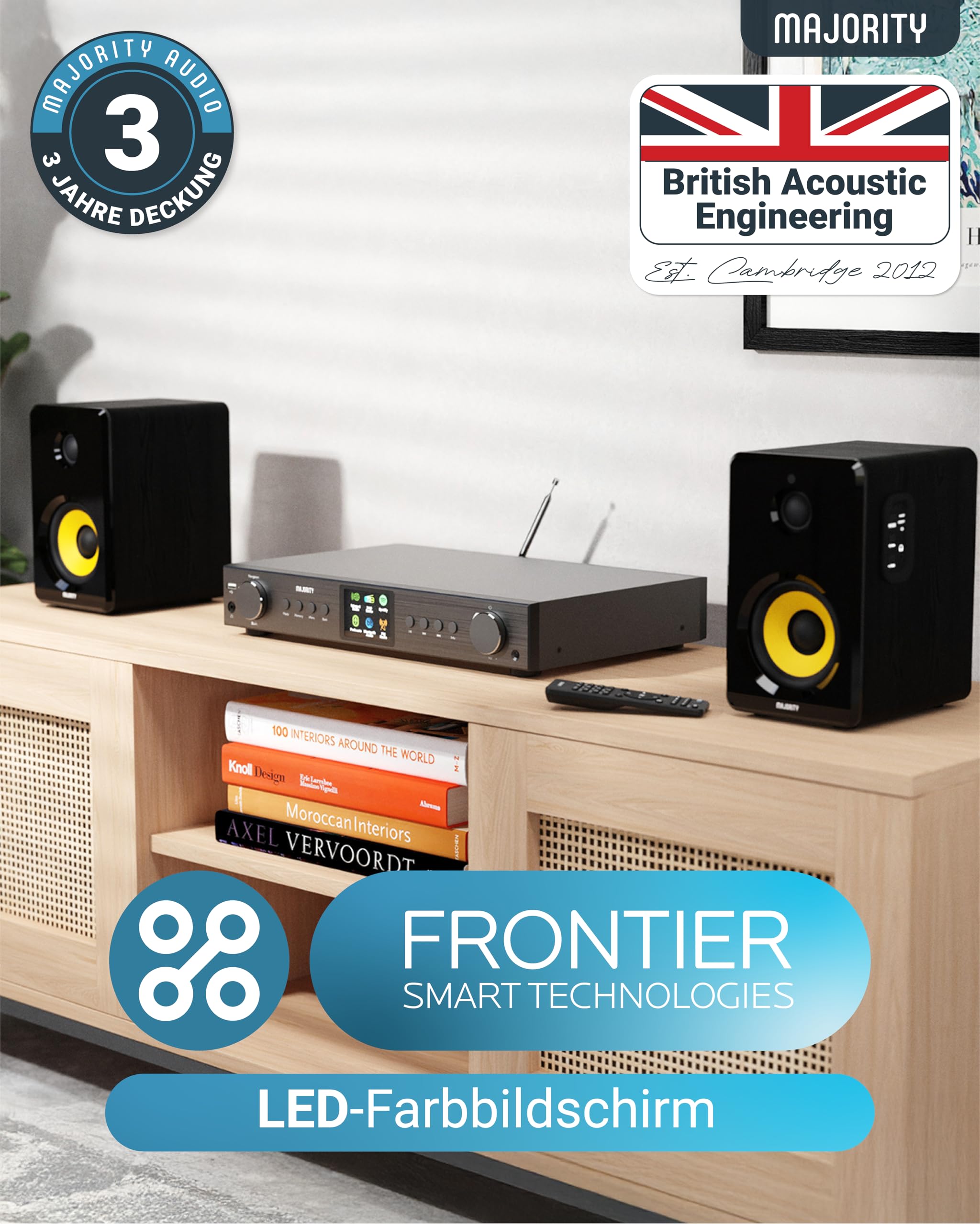 Radio DAB Plus Internetradio WLAN Tuner | DAB+ Internet Radio Receiver | Empfänger für Stereoanlage | Internetradio Adapter HiFi-Tuner mit Spotify Connect & Podcasts | MAJORITY Fitzwilliam (Schwarz)