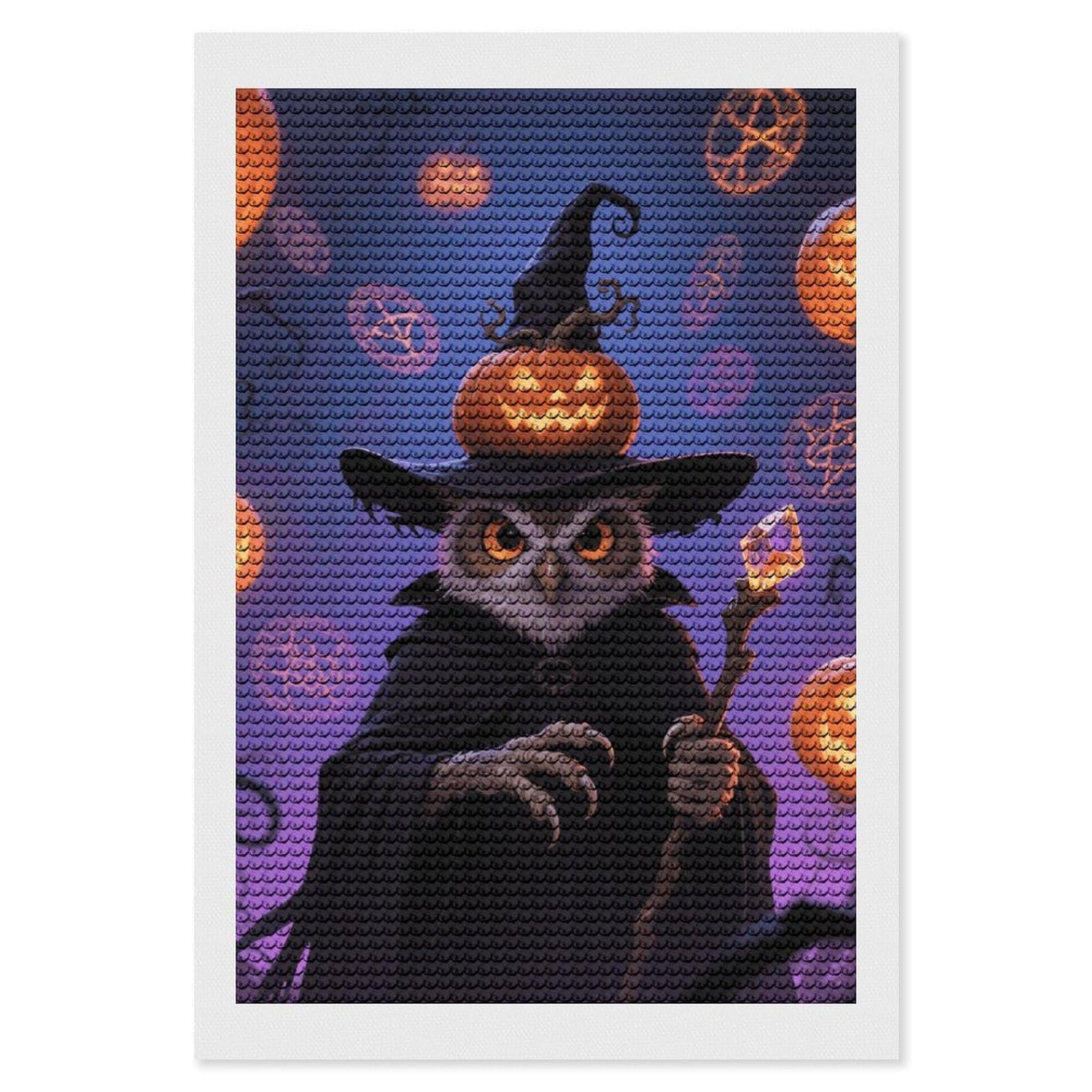 FodPand Halloween Owl Pumpkin 5D Diamond Painting Kits for Adults Beginners Full Drill Round Diamond Dots Pictures Gem Art Supplies for Home Wall Room Decoration DIY Craft Set Gift 8x12