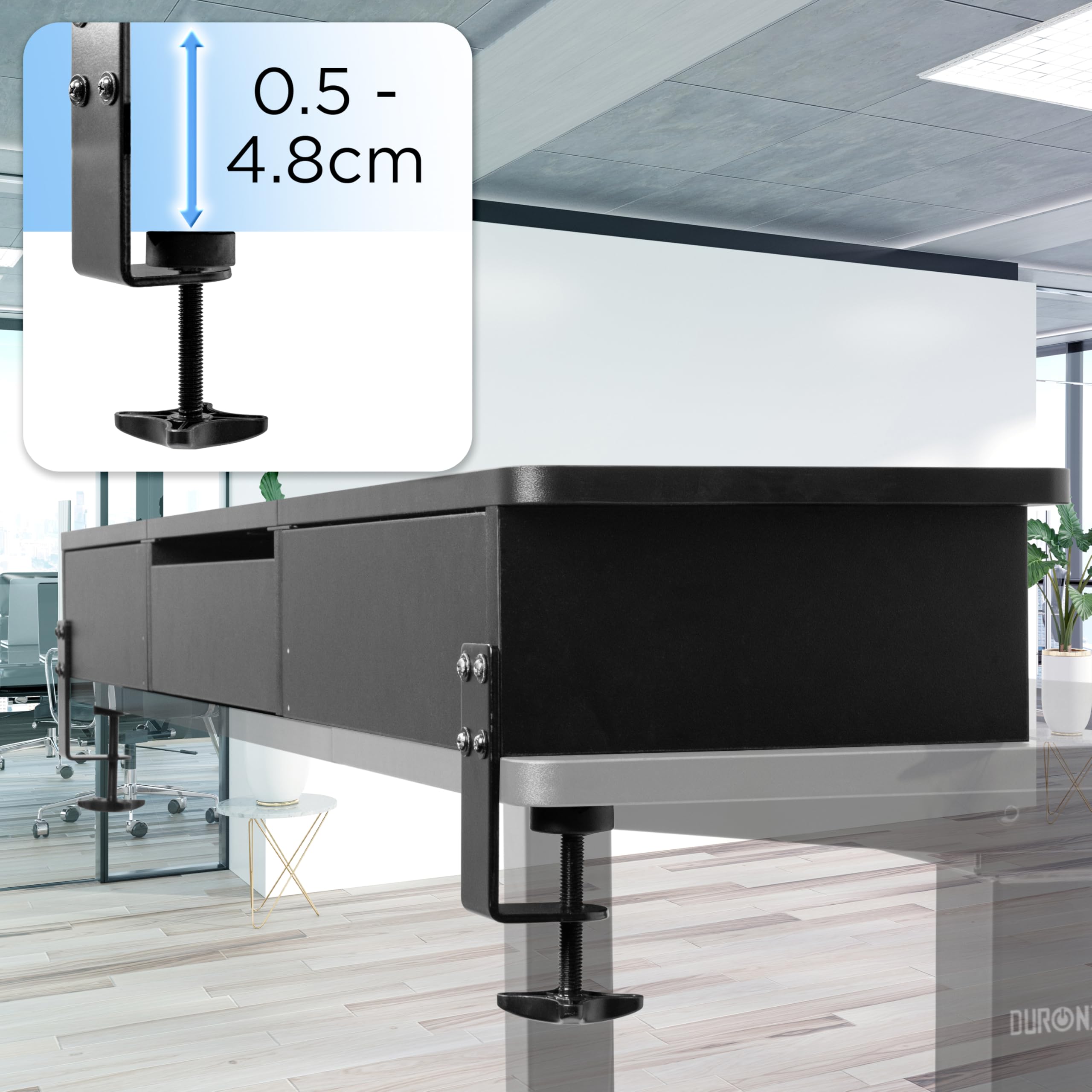 Duronic DD3 BK Accessorio per Scrivania 120 cm Nero con 2 Cassetti | Compatibile con Tutti i Desk Top da 120 cm | Superficie per Sollevare lo Schermo | Professionale Estetico e Organizzato
