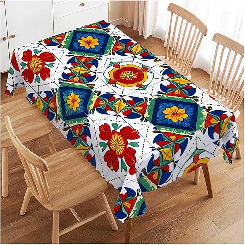 Swono Mantel rectangular con diseño mexicano, mosaico étnico, mandala, lavable, mantel para cocina, comedor, mesa para fiesta, cena, 50 x 72 pulgadas