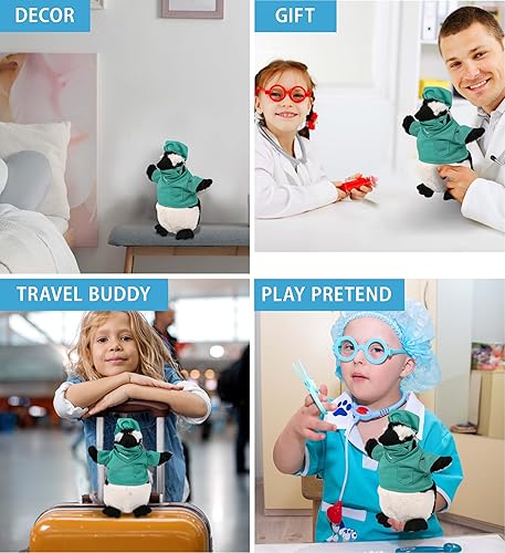 Miniatura 4 de DolliBu Juguete de peluche de médico de pingüino africano, disfraz de pingüino súper suave con bonito uniforme médico y traje de gorra, regalo con
