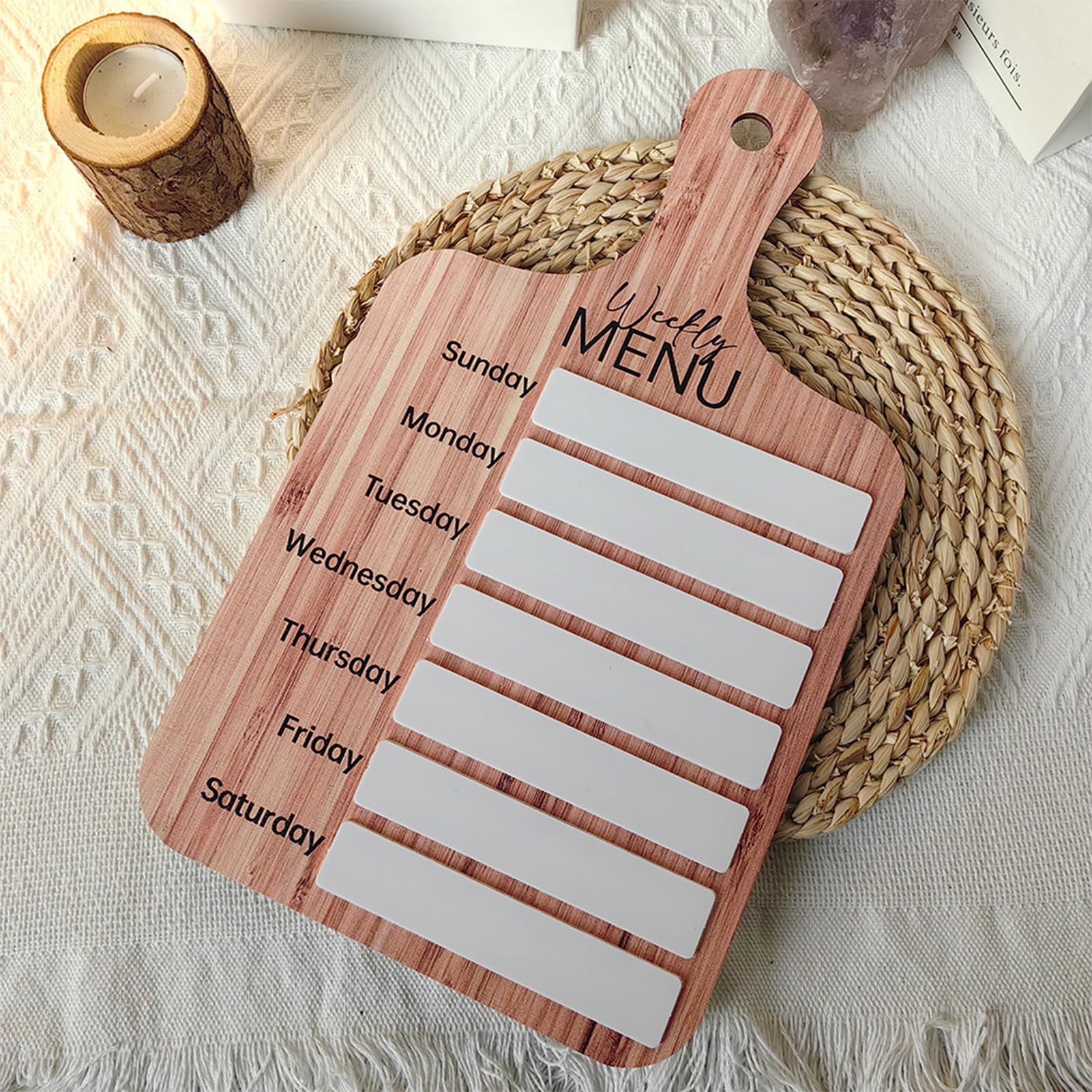 Wöchentliches Essensbrett, wöchentlicher Essensplaner,Wochenplanerblock aus Holz - Planungstafel Küchenkühlschrank, Wochenplaner, Speiseplan, inklusive 6 Farbmarkierungen