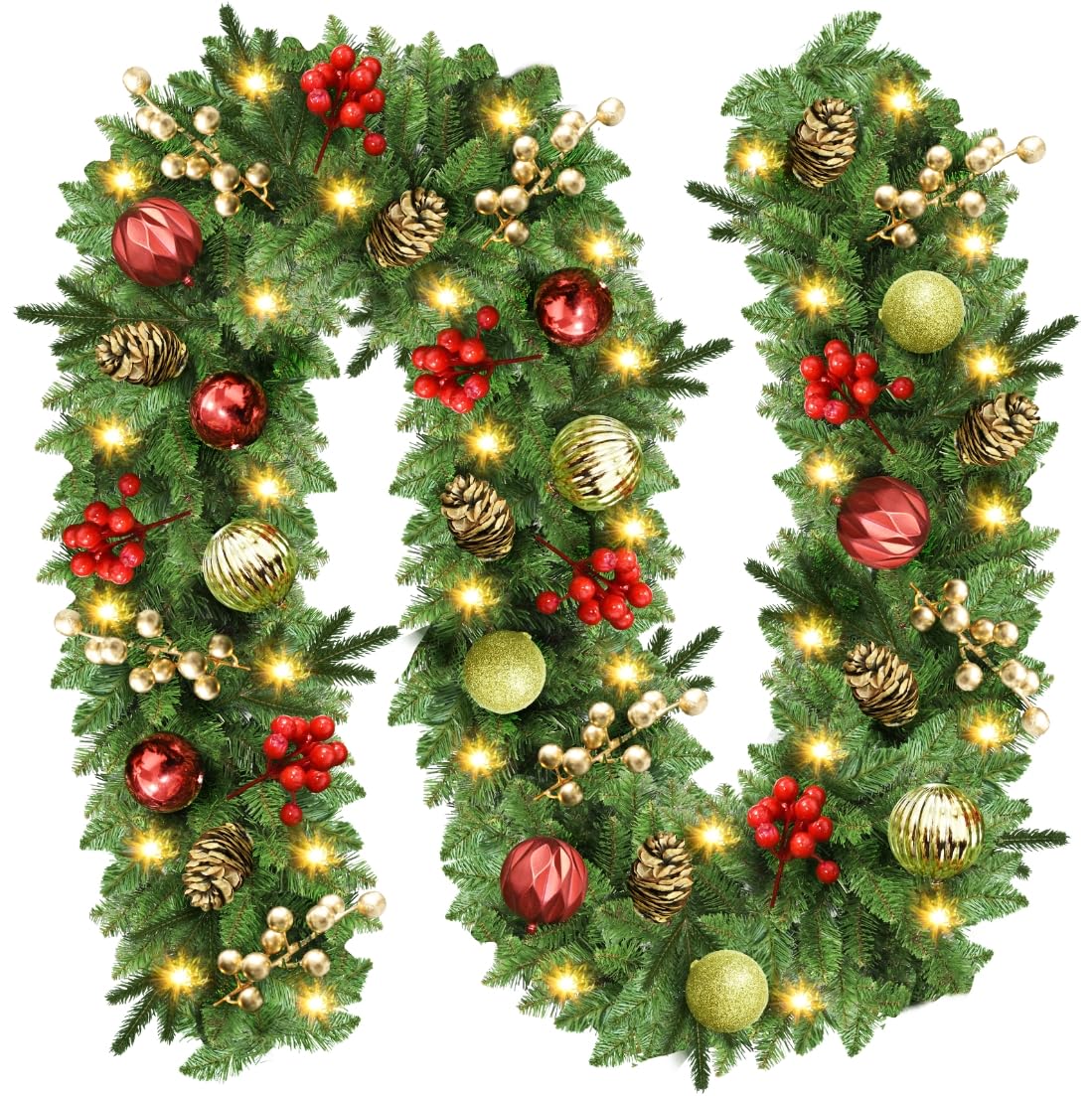 Kerstslinger met lichten, 9FT kerstdeur Garland decoraties met 30 LED's