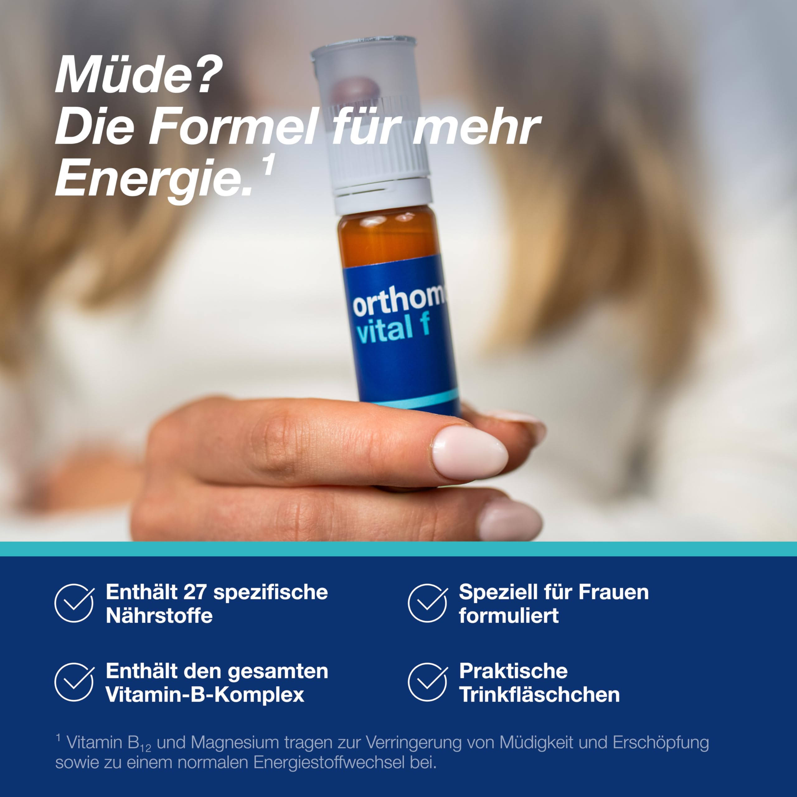 Orthomol Vital f - Mikronährstoffe für Frauen - bei Müdigkeit und Erschöpfung - mit B-Vitaminen, Omega-3-Fettsäuren und Magnesium - Trinkampullen/Kapseln à 30 x Tagesportionen