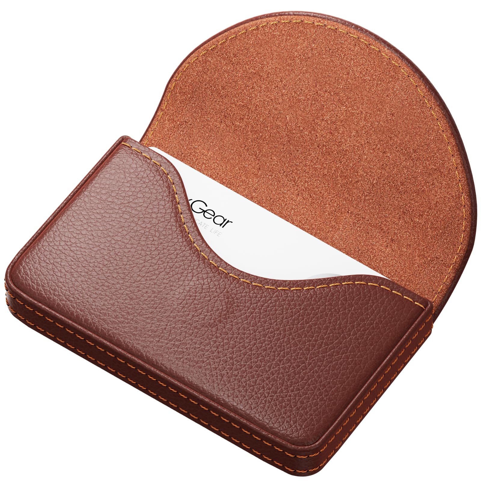 Leather Business Card Holder Case for Men or Women Name Card Case Holder with Magnetic Shut Coffee, Holds 25 Business Cards