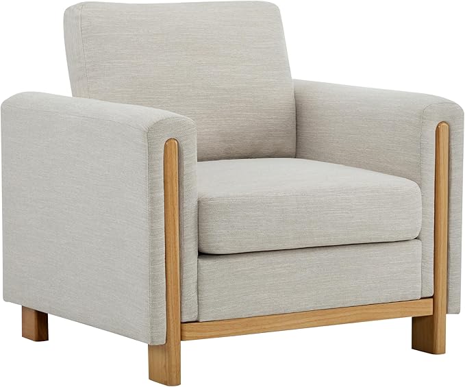Sillón Tapizado Tela Cuadrado Beige Sala Lectura Relax miniatura 5