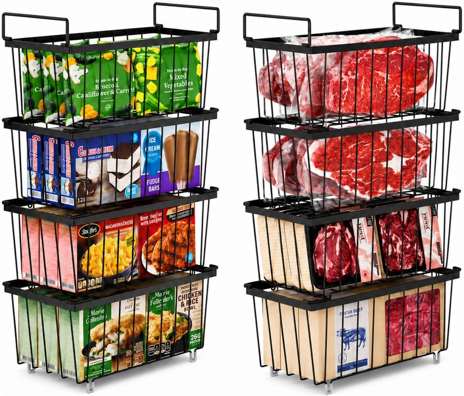 Chest Freezer Organizer -Stackable for 7 Cu.Ft Deep Freezers, 8 Pack
