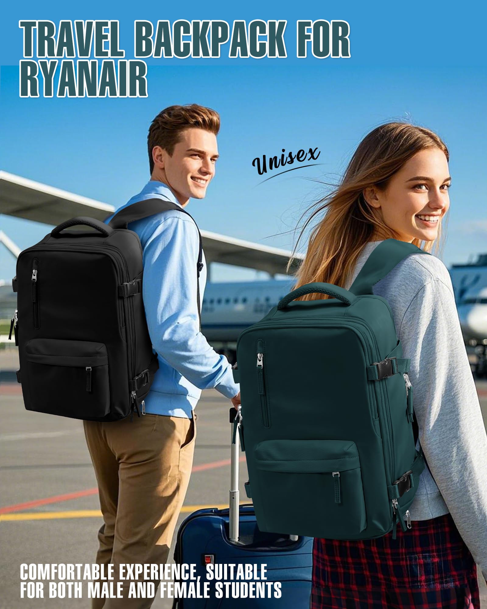 SZLX Zaino Ryanair 40x30x20 Sottovuoto Bagaglio a Mano 40x20x25 Donna Zaino da Viaggio 40x30x20 Wizzair Borse da Cabina per Easyjet 45x36x20 Uomo per Laptop 14 Pollici con Porta USB e Porta Scarpe