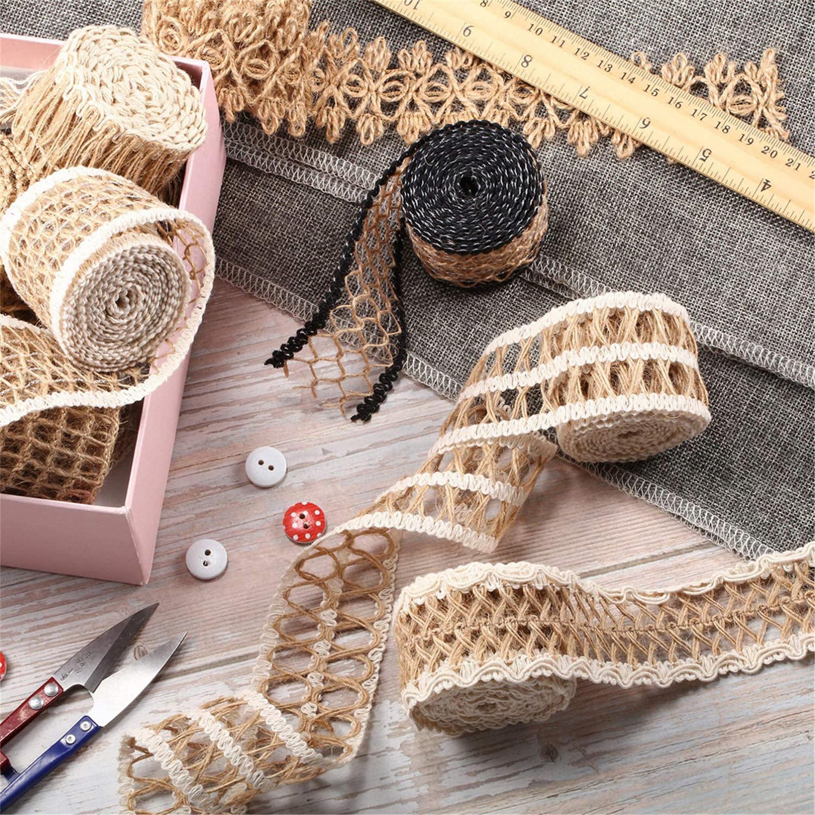 15piezas Cintas De Arpillera y Encaje De Para Manualidades Paquete De Decoración De Bodas y Material Resistente y Elegante Para Proyectos