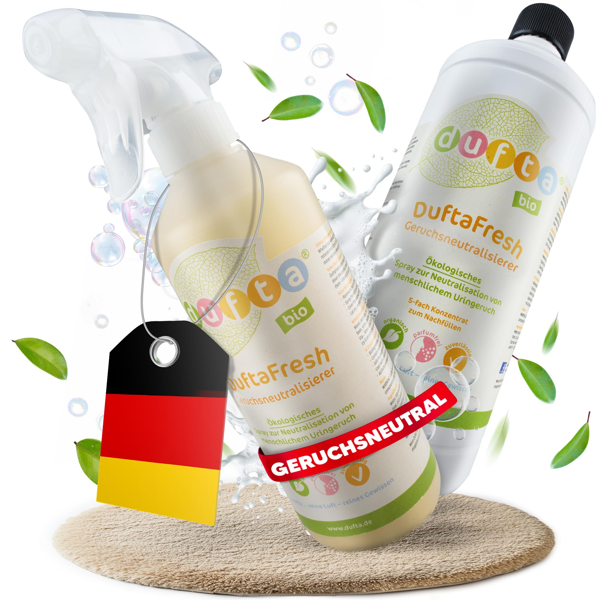 DuftaFresh Geruchsneutralisierer Set mit 500 ml Spray & 1L Konzentrat | Ideal als textilerfrischer, enzymreiniger und geruchsneutralisierer für räume gegen Urin-, Rauch- und Schweißgerüche.