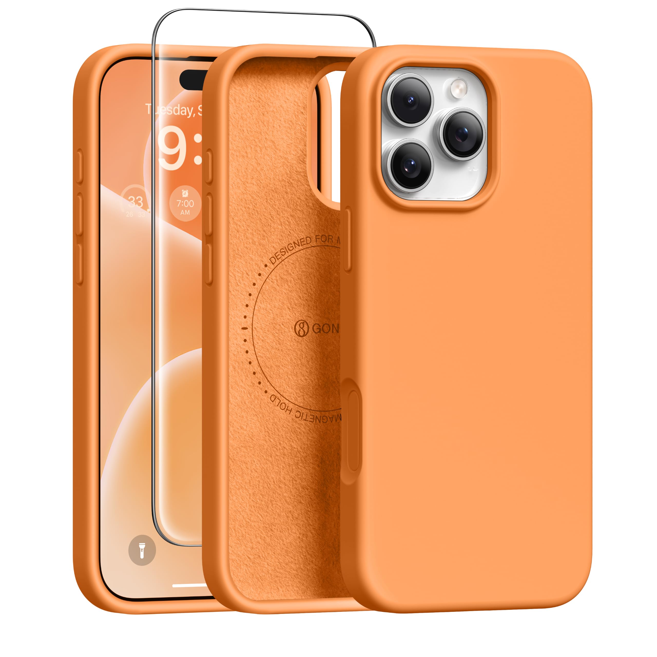 GONEZ Magnetic for iPhone 16 Pro Case, Silicone Cover Orange