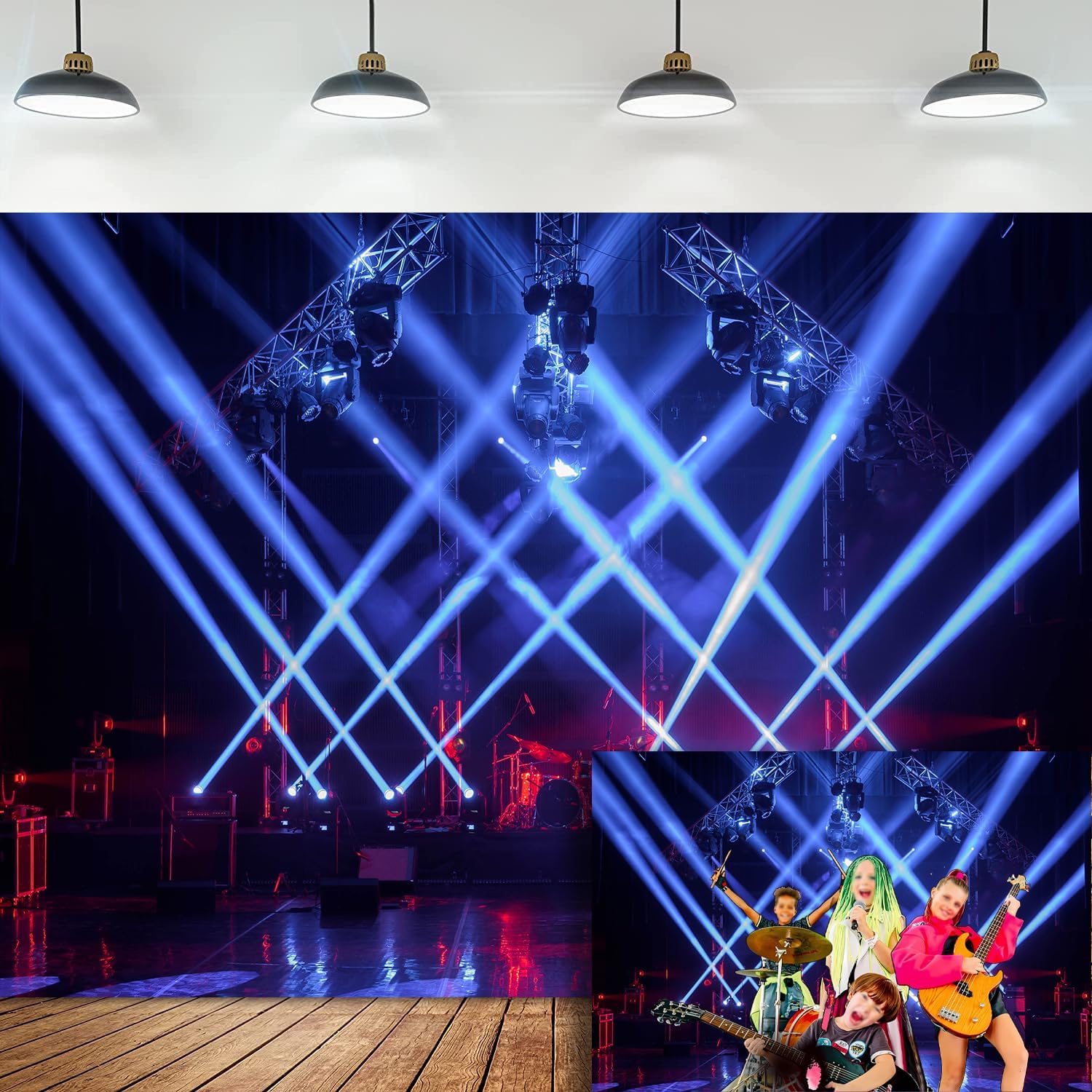 Music Stage Backdrop Spotlight Party Band Live Show Photography Background Rock Music Festival Carnival Children Birthday Party Decor Supplies Portrait Studio Props 10x7ft