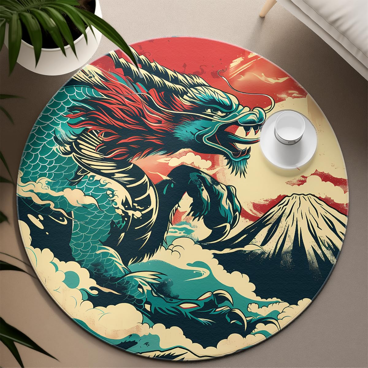 Okrągłe dywaniki do salonu 120 cm (okrągłe) Retro Ukiyo-e Style miękkie miękkie i delikatne japońskie Ukiyo-e style dywany do sypialni pod dywan do jadalni