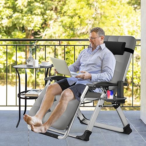 Miniatura 3 de Slsy Zero Gravity - Silla reclinable con cojín extraíble y bandeja para interiores y exteriores, silla reclinable plegable para patio