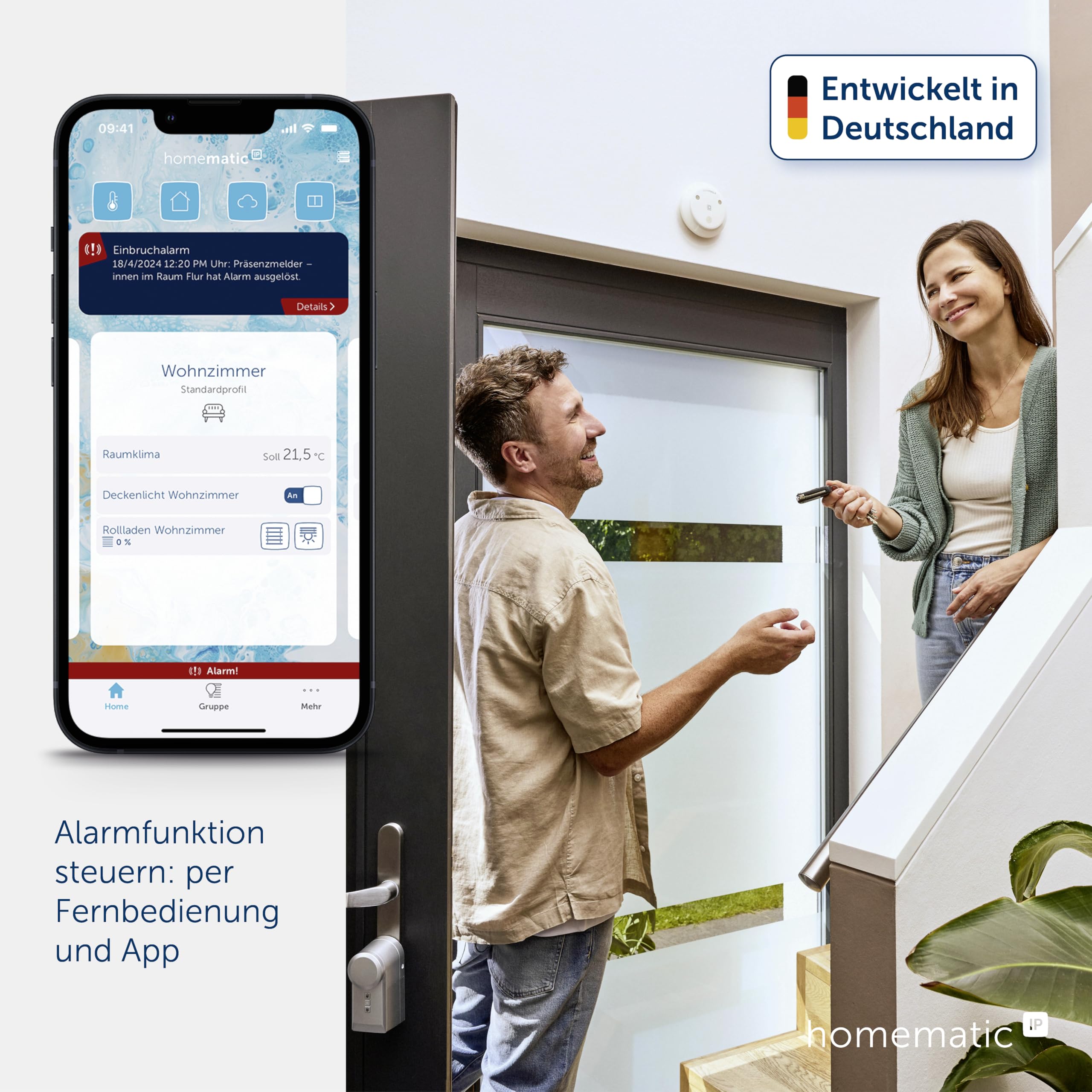 Homematic IP Schlüsselbundfernbedienung – Alarm, Smart Home, Zubehör für Smart Home, Fernbedienung schaltet Alarmmodus System auch manuell, 160741A0