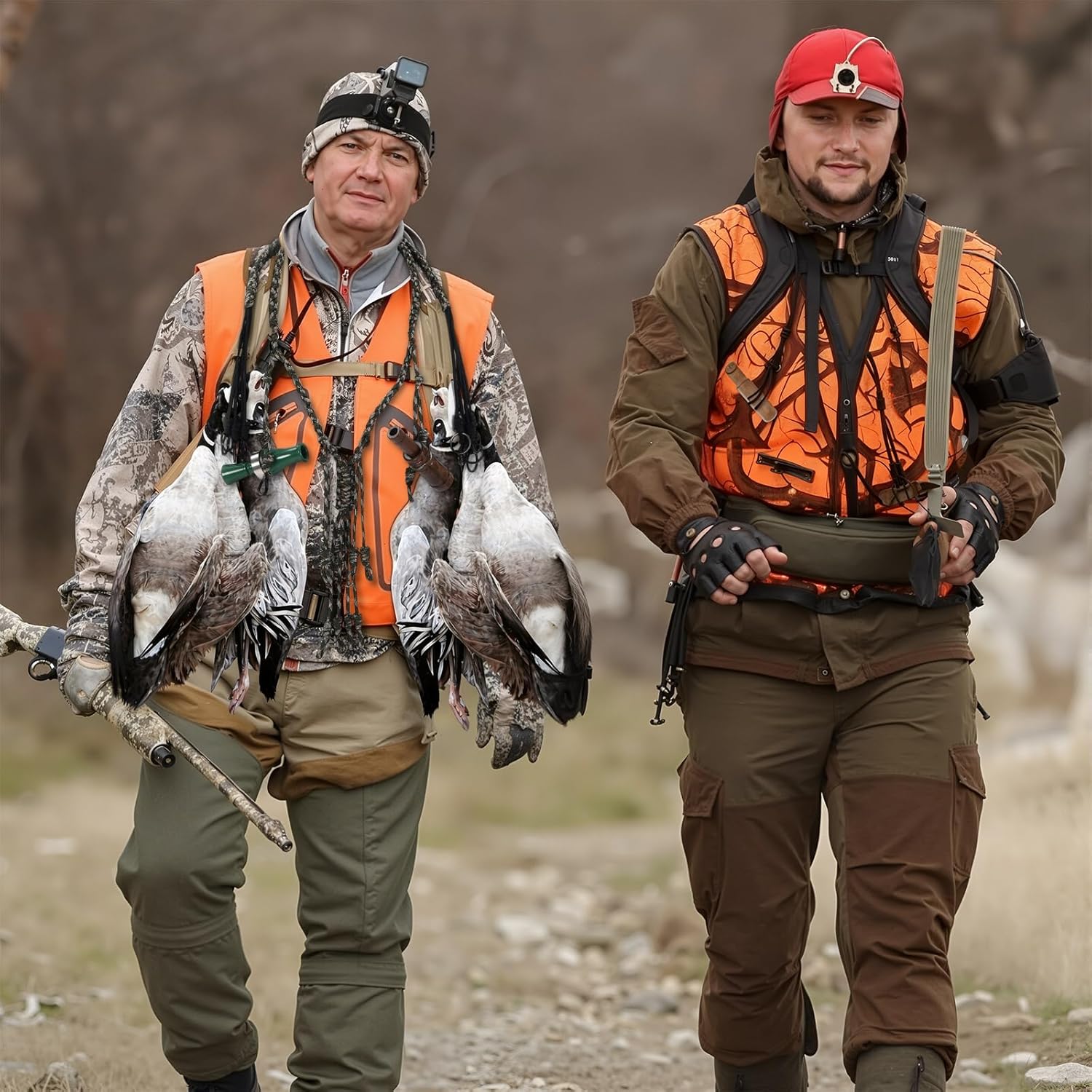 Hollowfly 4 Pack Duck Hunting Accessories, Waterfowl Goose Hunting Accessories Strap Game Carrier with 2 Duck Calls, 12 Adjustable Loops for Outdoor Predator Gear Hunter Gifts