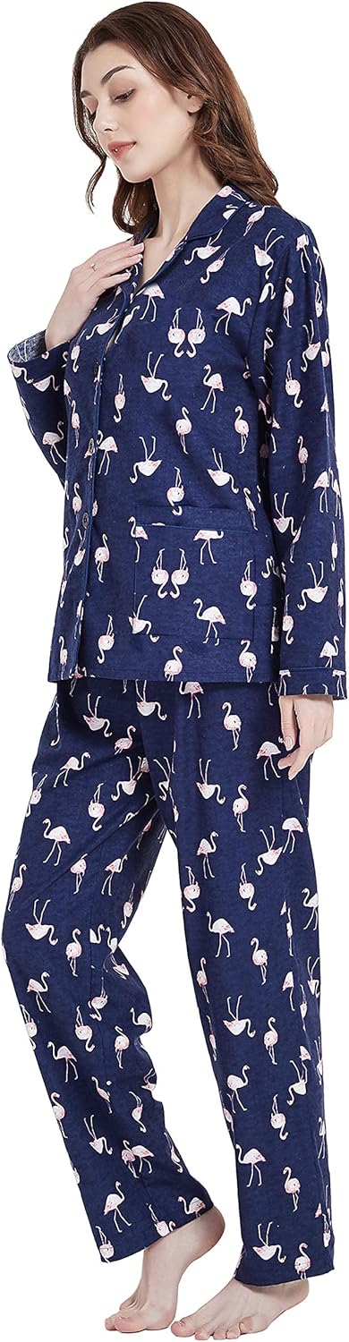 amaxer Women's Flannel Pajama Set 100% Cotton Soft Christmas Pajamas For Women Long Sleeve Pjs Button Down Warm Sleepwear - Image 5
