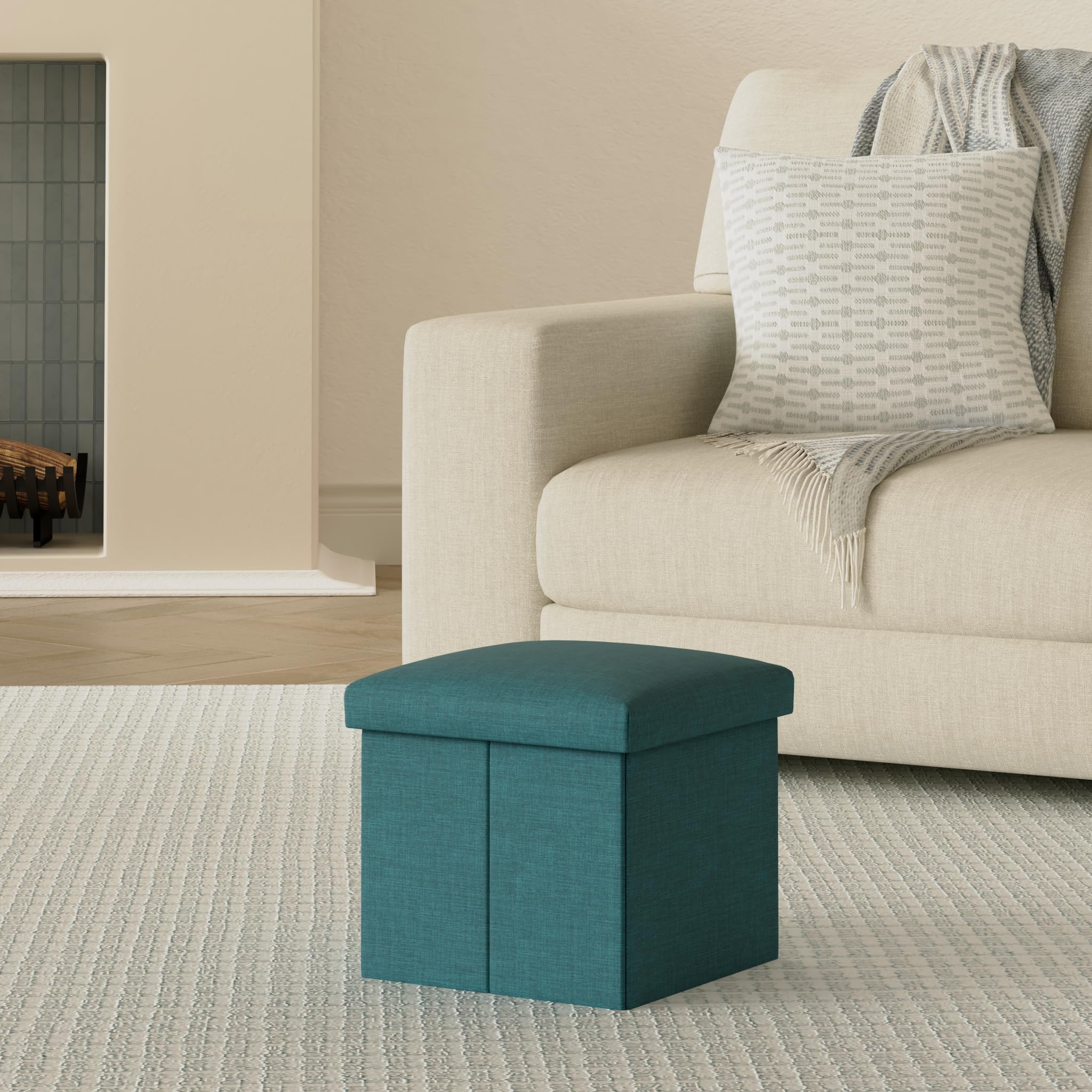 Rebecca Mobili Pouf cubo pieghevole, ottomano poggiapiedi quadrato, azzurro turchese, tessuto - Misure 29 x 31 x 31 cm (HxLxP) - Art. RE6172