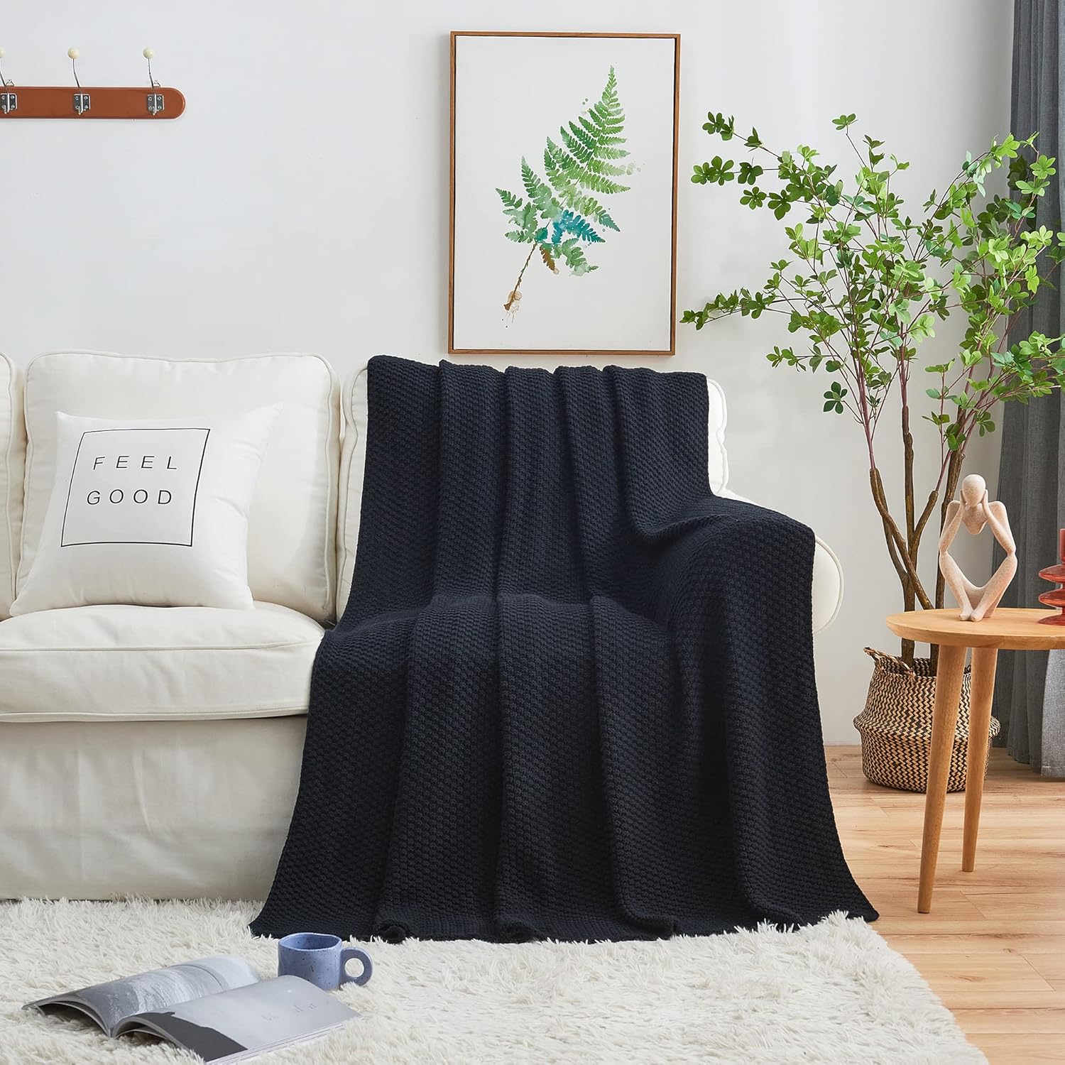 Longhui bedding Dark Navy Blue Knitted Throw Blanket for Couch, Soft, Cozy Machine Washable 100% Cotton Sofa Knit Blankets, Heavy 3.0lb Weight, 51 x 63 Inches, Dark Navy Blue Color. - Image 5