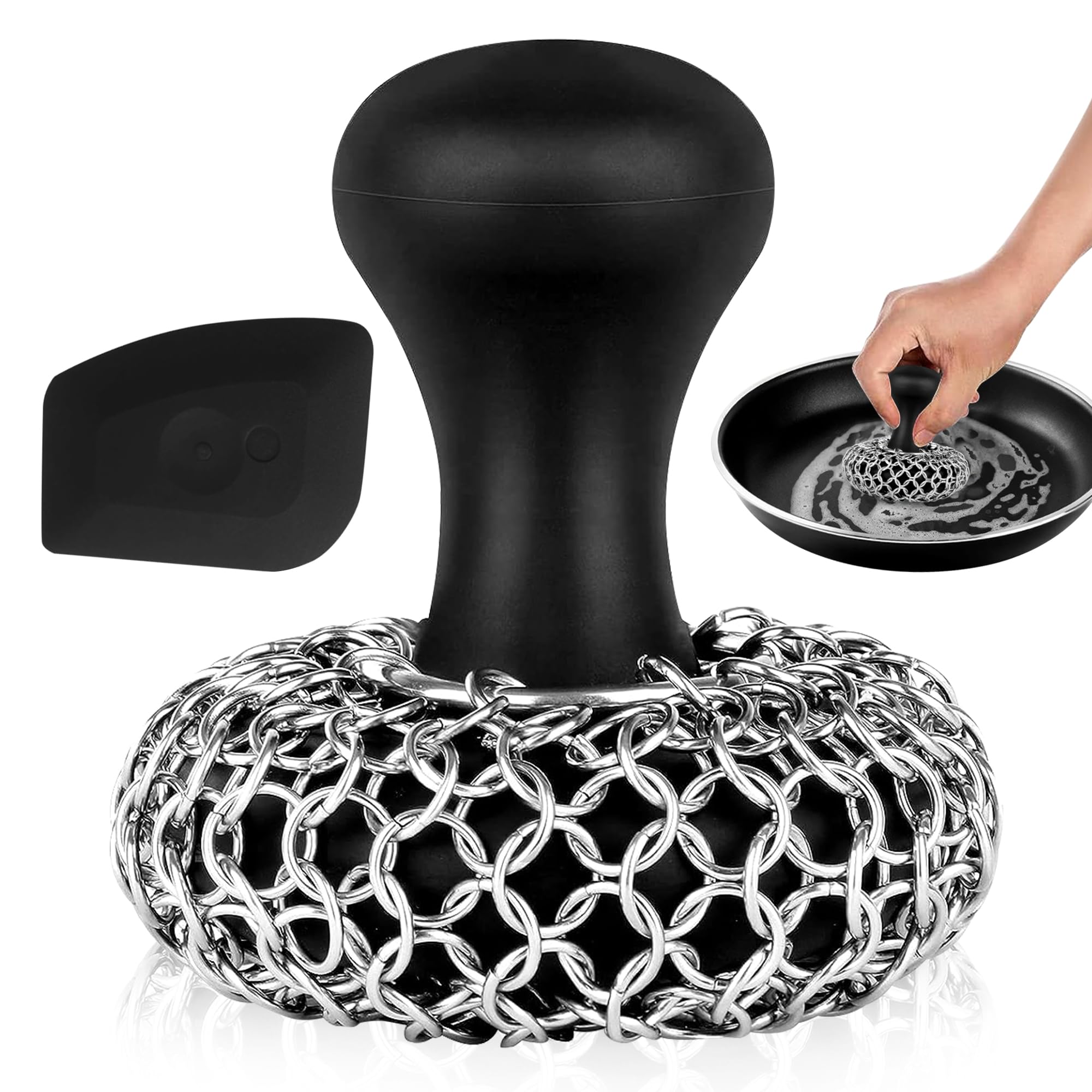 316L Chainmail Scrubber Cleaner Kit - Chain Scrubber with Long Grip Handle
