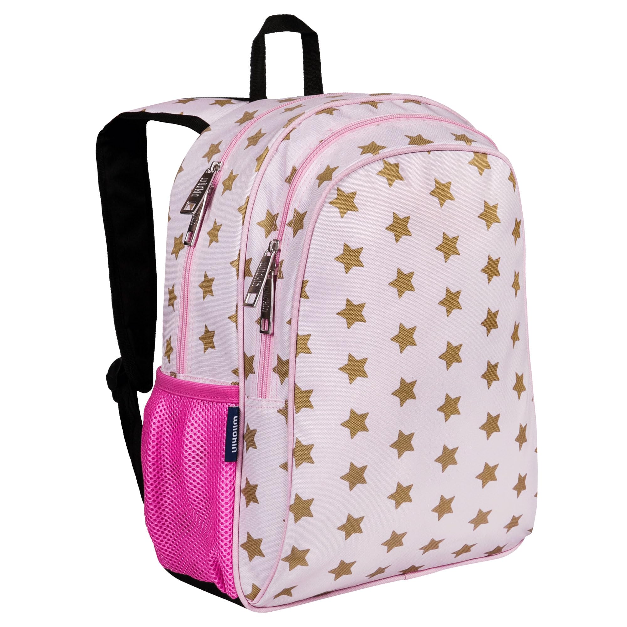 Wildkin 15-inch Kids Backpack – Durable, Padded, Adjustable for School & Travel - Pink and Gold Stars