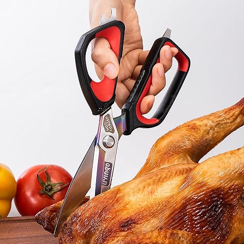 Miniatura 2 de LIVINGO Tijeras de cocina resistentes, con revestimiento de titanio, forjadas en caliente, afiladas, multiusos, de acero inoxidable, para el hogar,