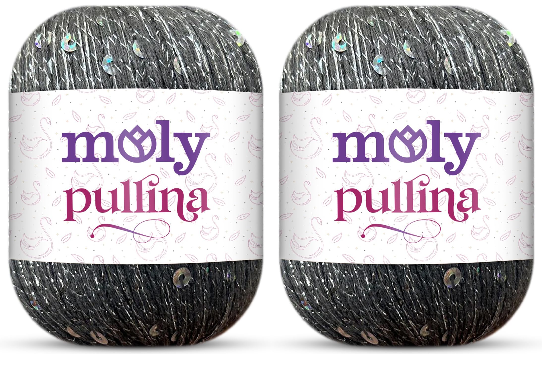 Moly Yarn Pullina Sequin Yarn | 2 x 50g | Complementary Glitter Thread for Knitting & Crochet (3 Silver Grey)