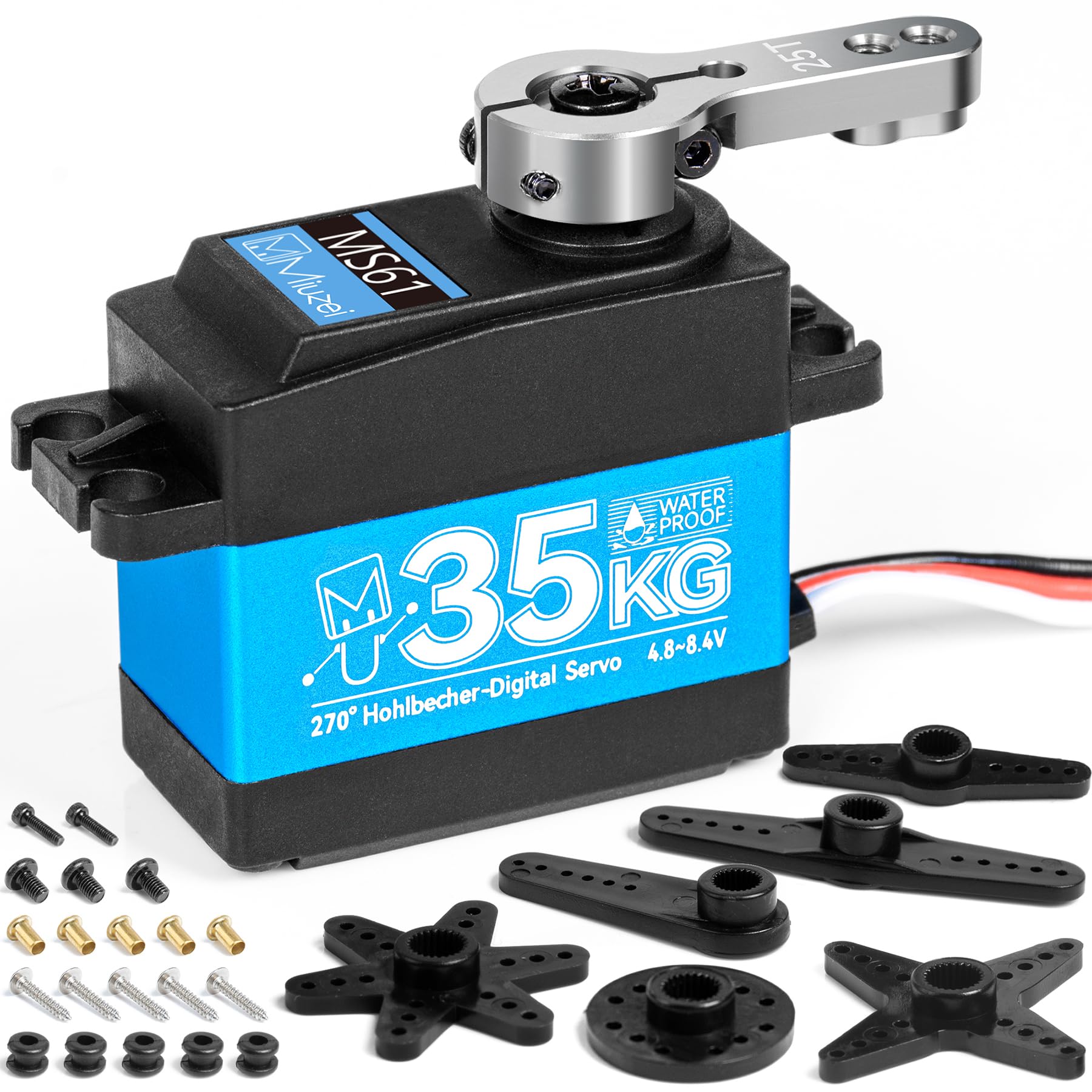 Miuzei Servo 35 kg 270° RC Digital Servomotor impermeable metal engranaje motor modelado para coche 1/10 1/8 robot brazo avión 8,4 V alta velocidad Torque Micro servo de dirección con cable 25T