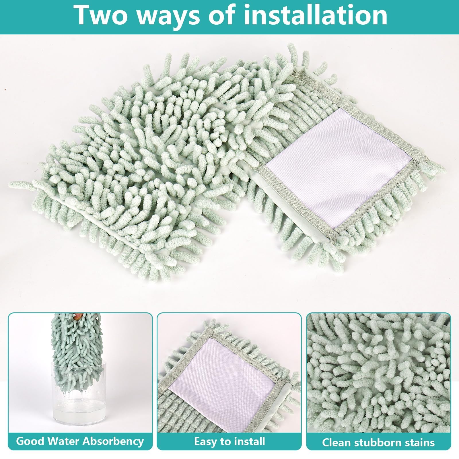 Velcro vlakmop met lange chenille microvezel lokken - B.V
