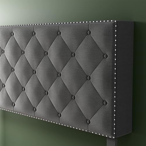 Miniatura 5 de JUMMICO Base de cama tamaño Queen con cabecera de tela y soporte de listones de madera base de colchón no necesita somier fácil montaje