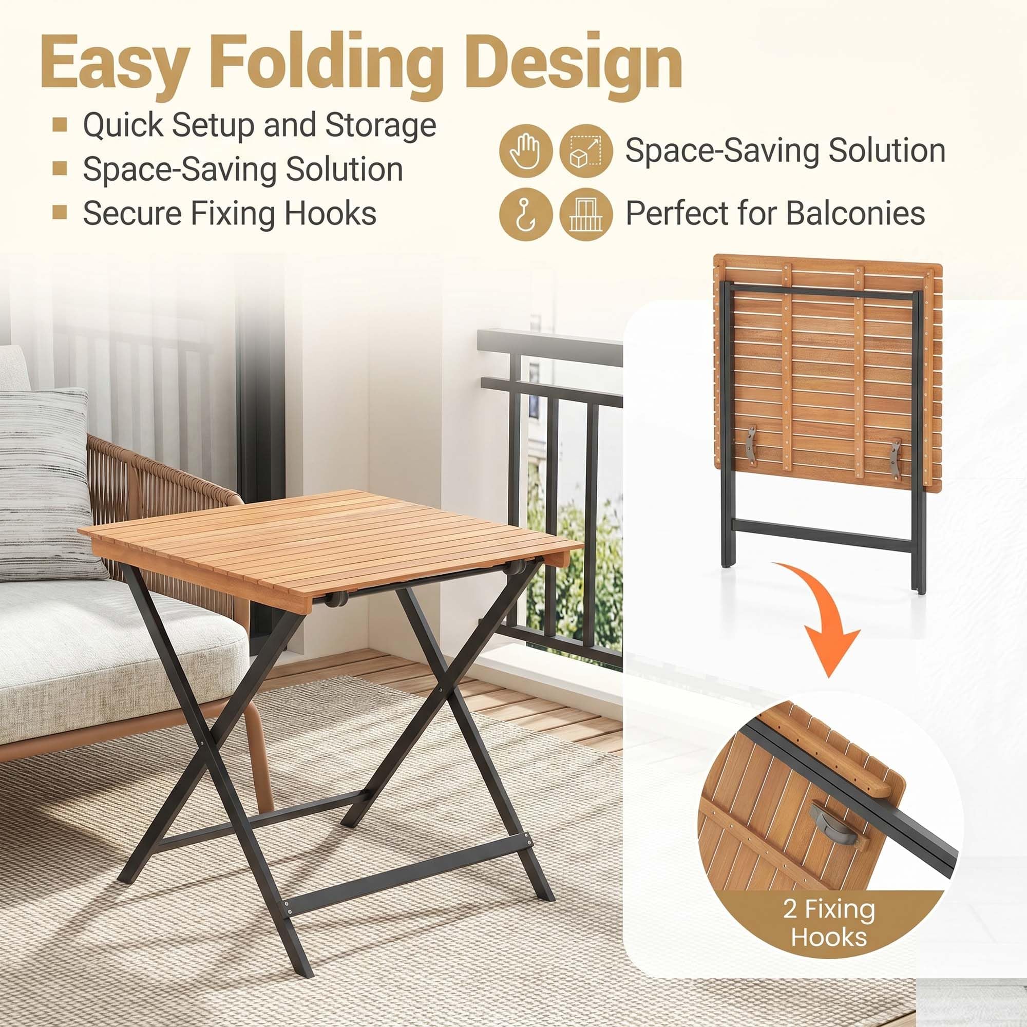 GIANTEX Table de Jardin Pliante en Bois d'Acacia