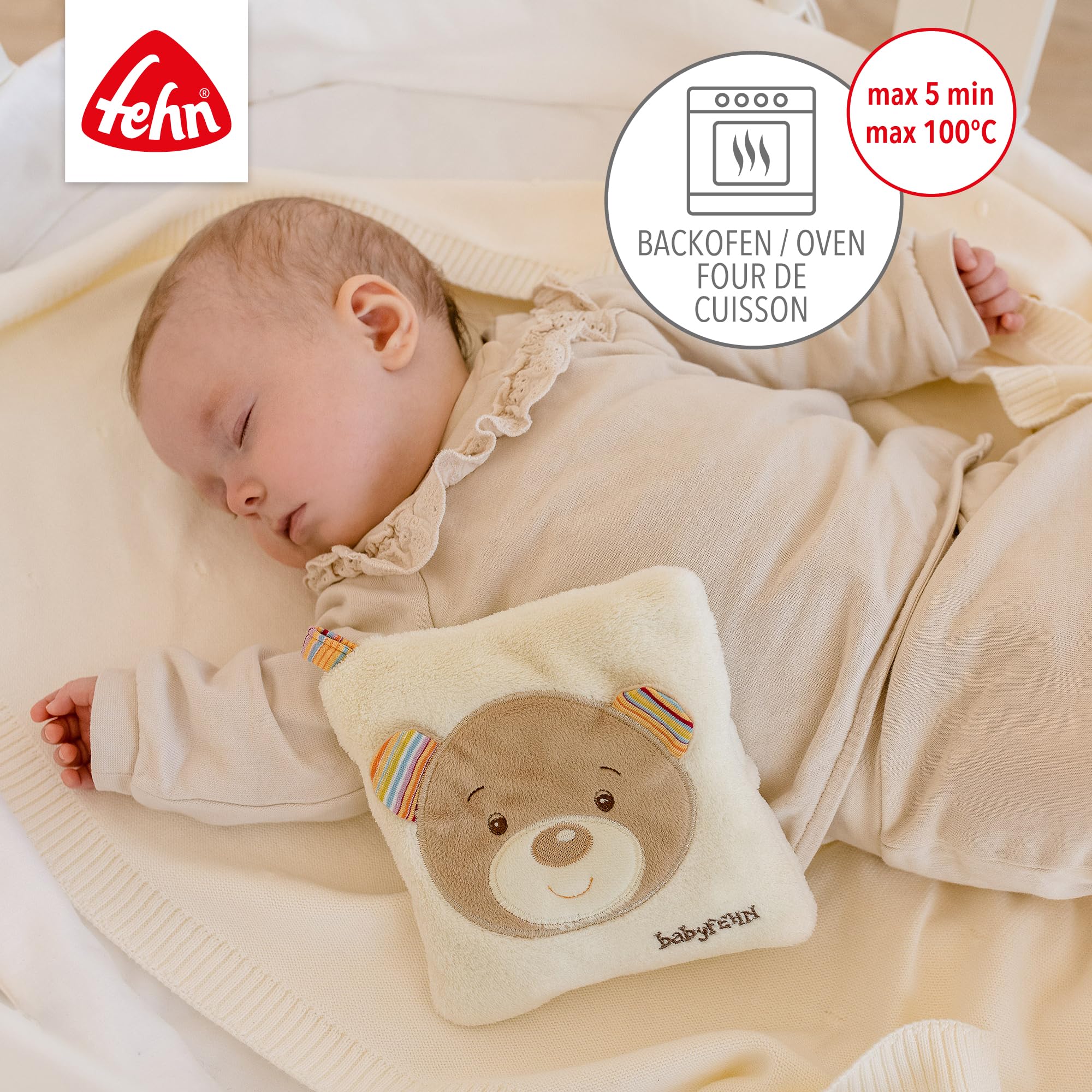 Fehn Coussin de noyaux de cerise ours - Coussin douillet avec sac chaud et froid amovible - Pour bébés et tout-petits à partir de 0 mois