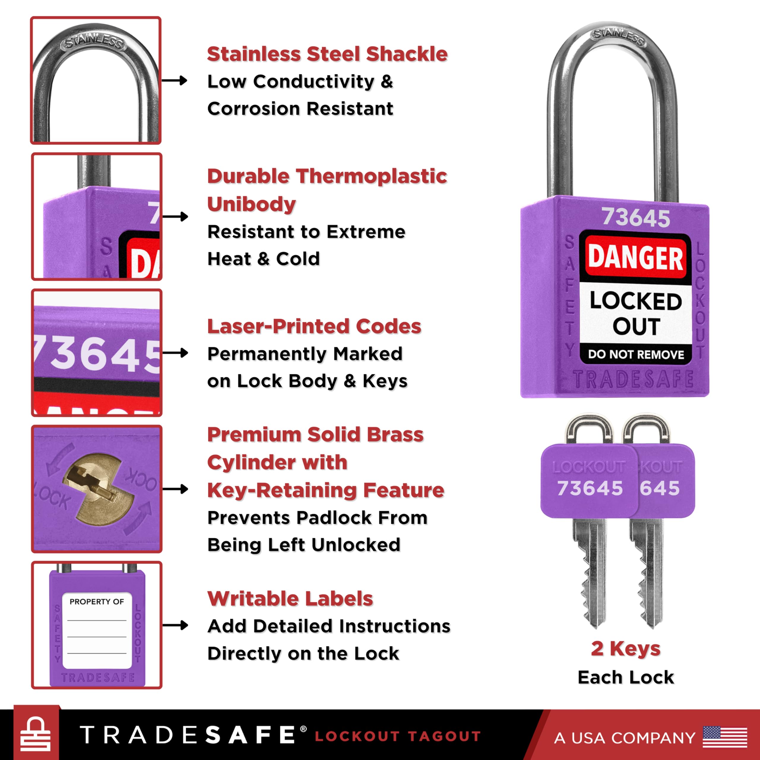 Snapklik.com : Lockout Tagout Locks Set - 10 Purple Loto Locks, Lockout ...