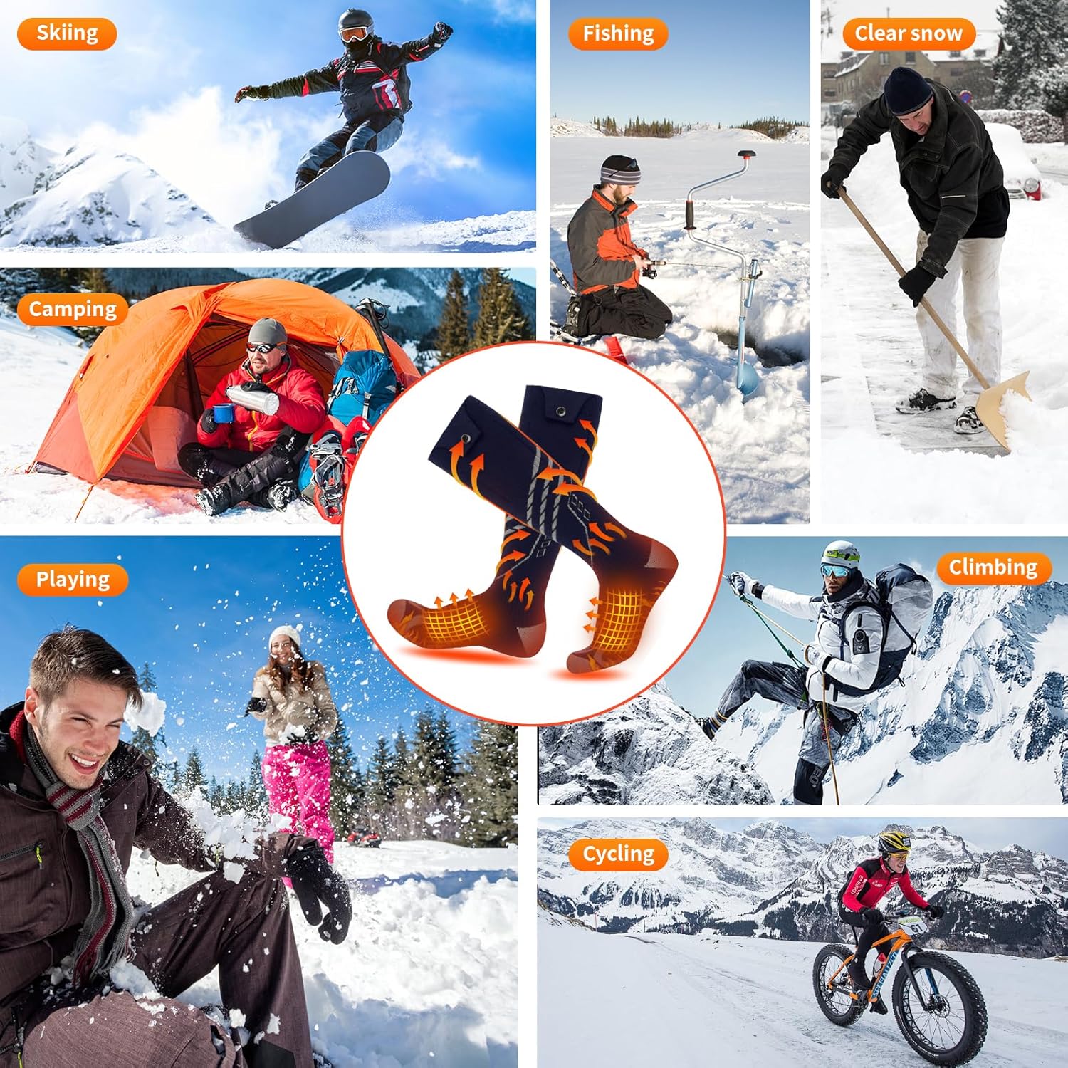 Heated Socks for Men Women, 5000mAh*2 Battery Upgraded Rechargeable Electric Heated Socks with 4 Heating Levels for Hunting, Camping, Hiking, Fishing, Outdoor Activities