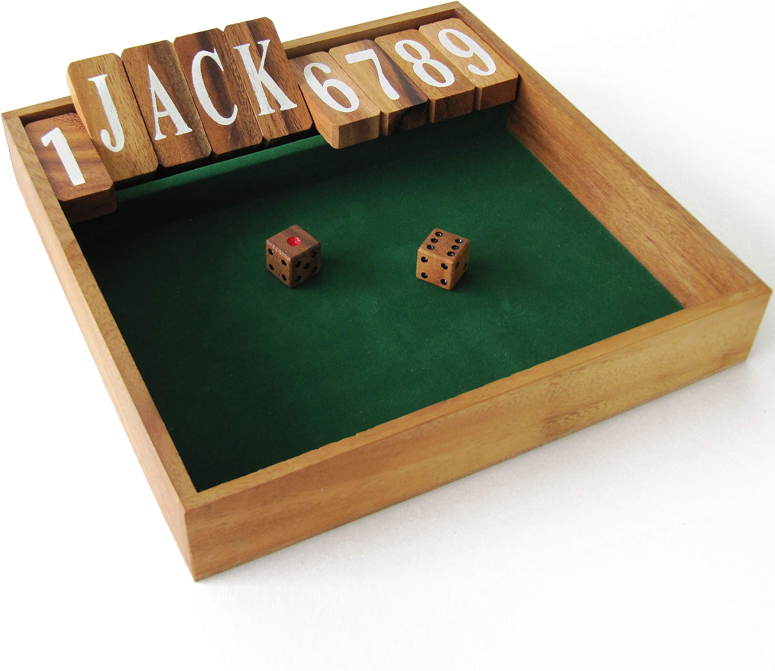 SHUT THE BOX JACKPOT EDITION - 2 players and many more from 6 years old - pub bar game, board game in eco-friendly solid wood, CE standards, action and reflexes, dice game really fun at aperitif time.