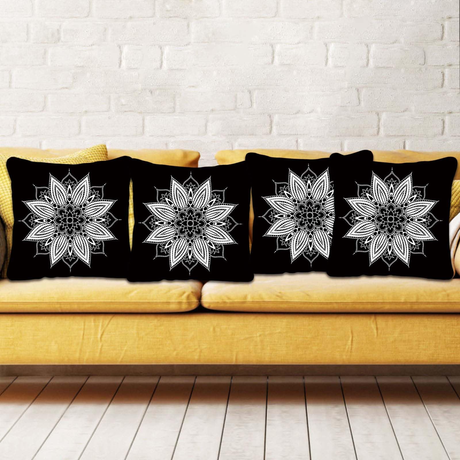 Betadistor Black Cushion Cover Furniture Decorative Square Floral Pattern Double Sided Printing Pillow Cover for Home Office Sofa Couch Car Garden 45 x 45cm - Image 3