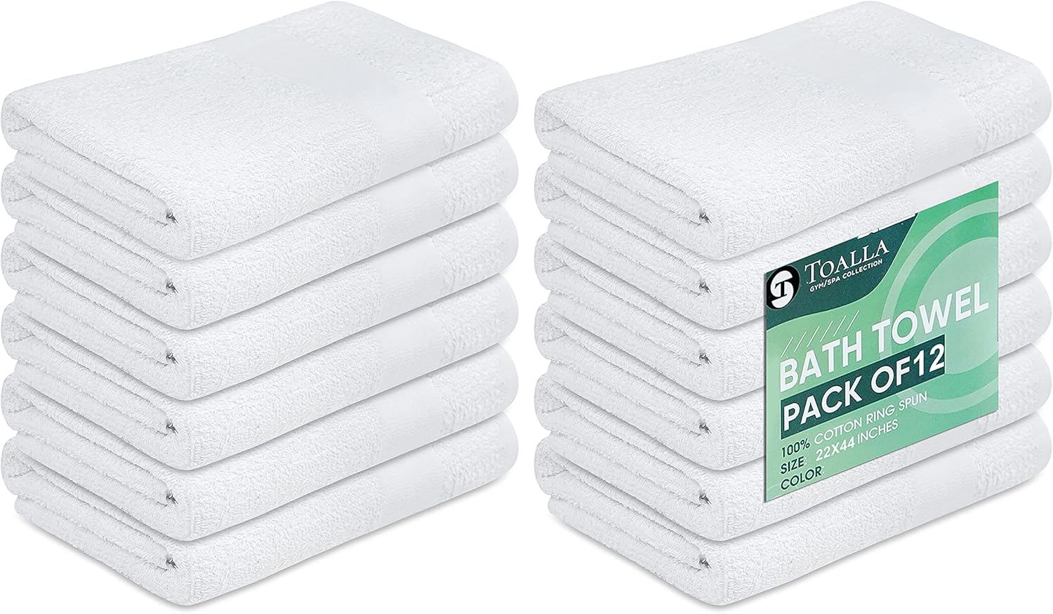 TOALLA (Pack of 12 White Bath Towels Bulk 22x44 Inches