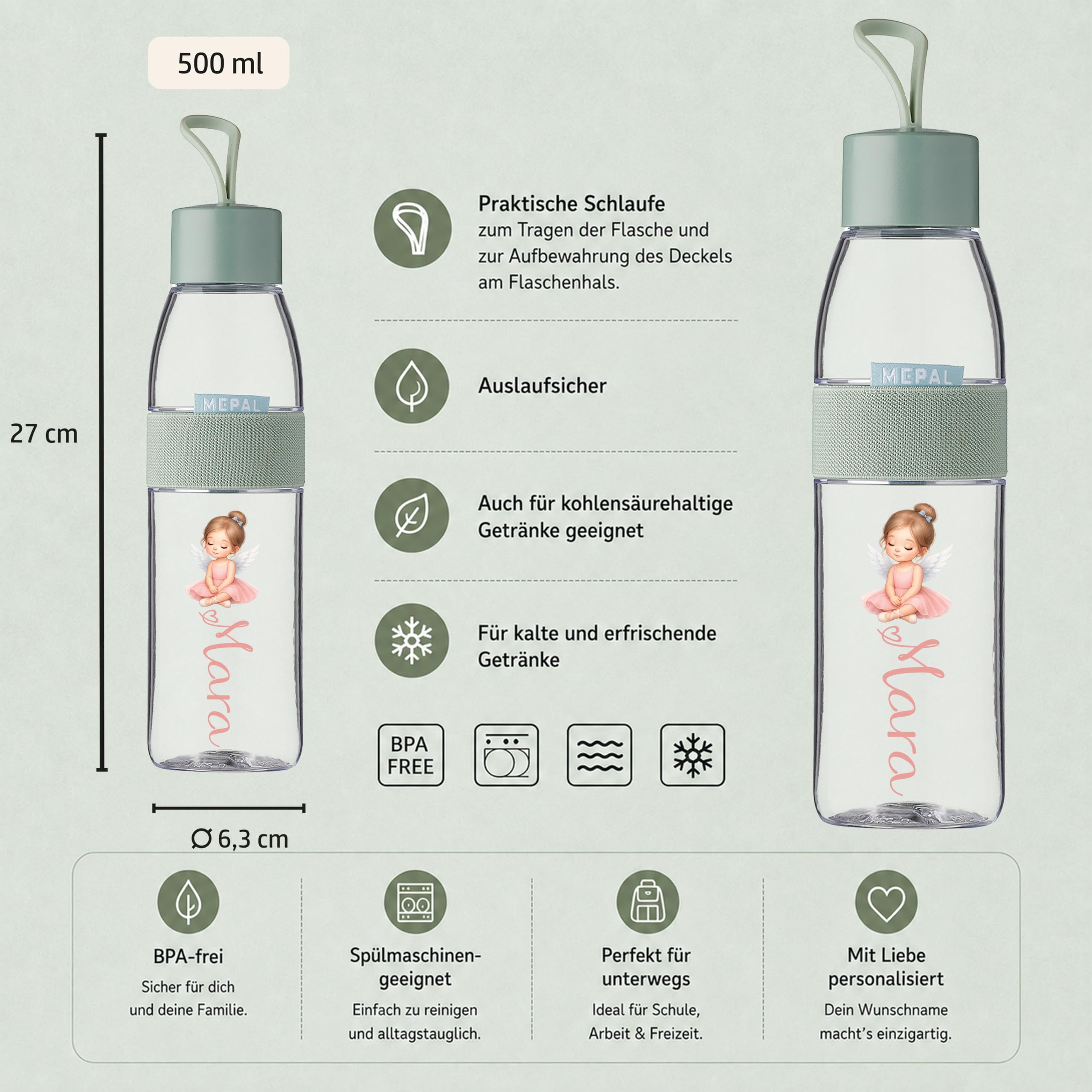 Mepal Personalisierte Brotdose Trinkflasche | Ballerina Tänzerin Mädchen | Geschenk Einschulung Mädchen Junge Kitastart Schule Schulanfang Lunchbox Flasche Bento Box Vesperdose Kindergarten Schulkind