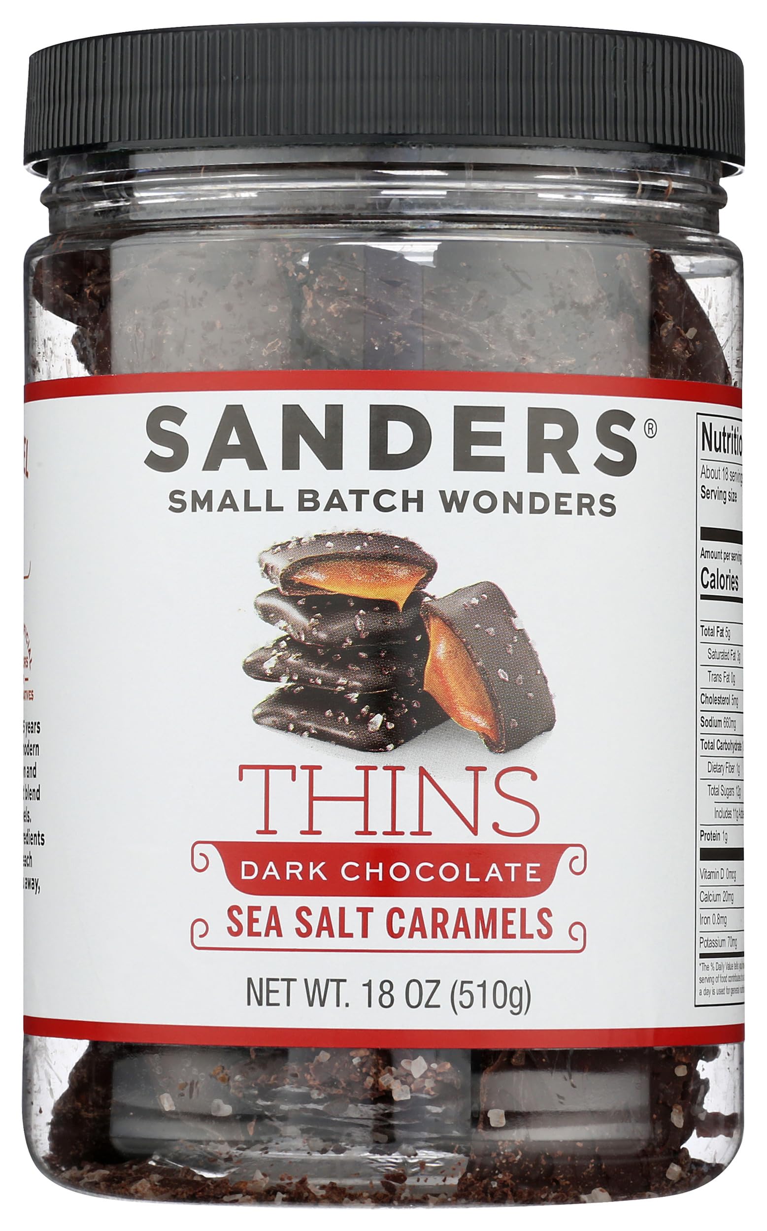 Sanders Dark Chocolate Sea Salt Caramel Thins, Kosher, 18 Ounce (Pack of 6)