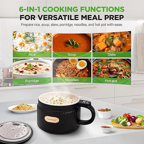Miniatura 2 de NutriChef Arrocera eléctrica portátil de 1.6 cuartos de galón y máquina de almuerzo Revestimiento de cerámica multifuncional y antiadherente Panel