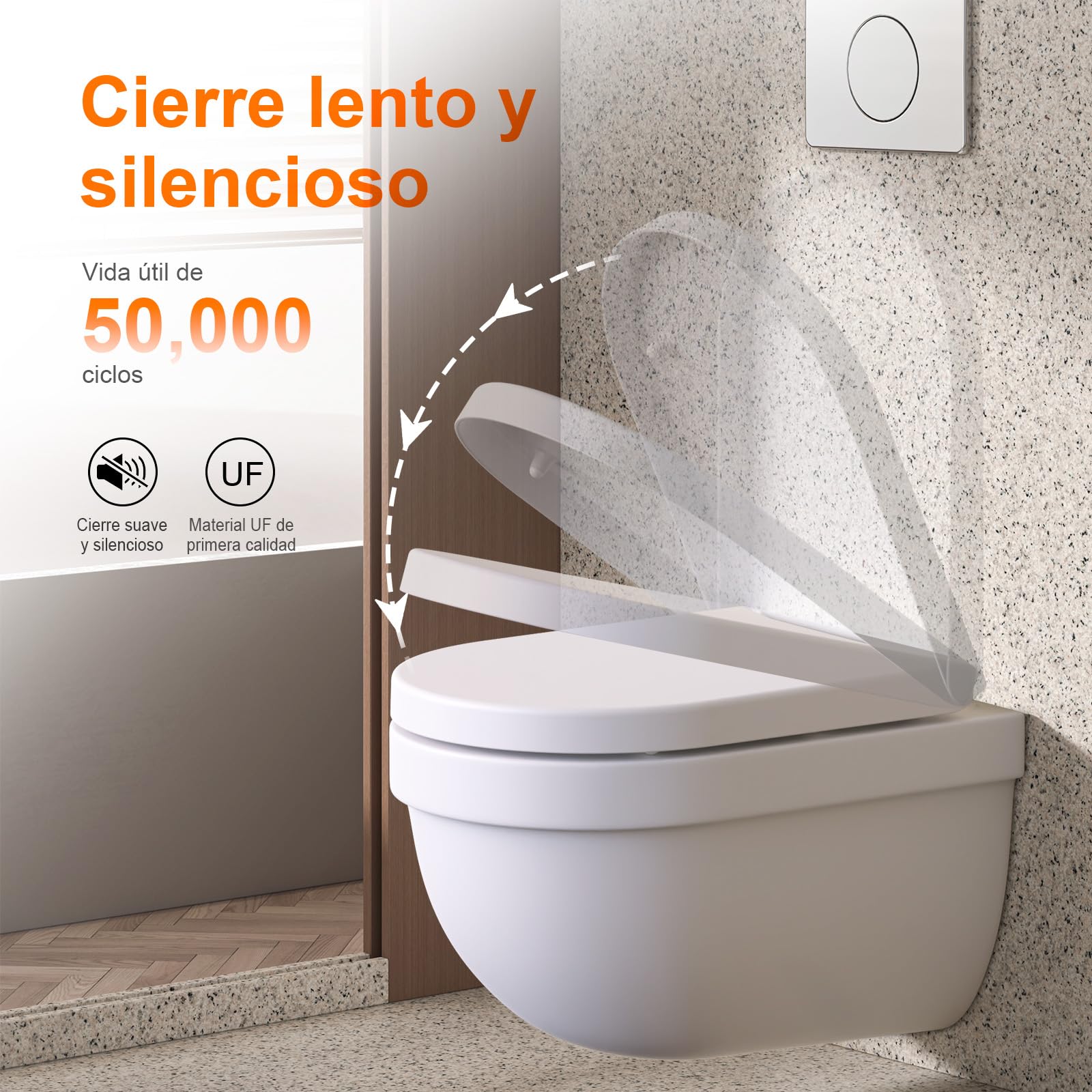 GRIFEMA Tapa WC Universal Premium - UF Resin, Efecto Cerámico, Antibacteriana, No Amarillea - Cierre Suave Silencioso - Liberación Rápida - Fácil Montaje - Tapa Inodoro Forma D [Exclusivo en Amazon]