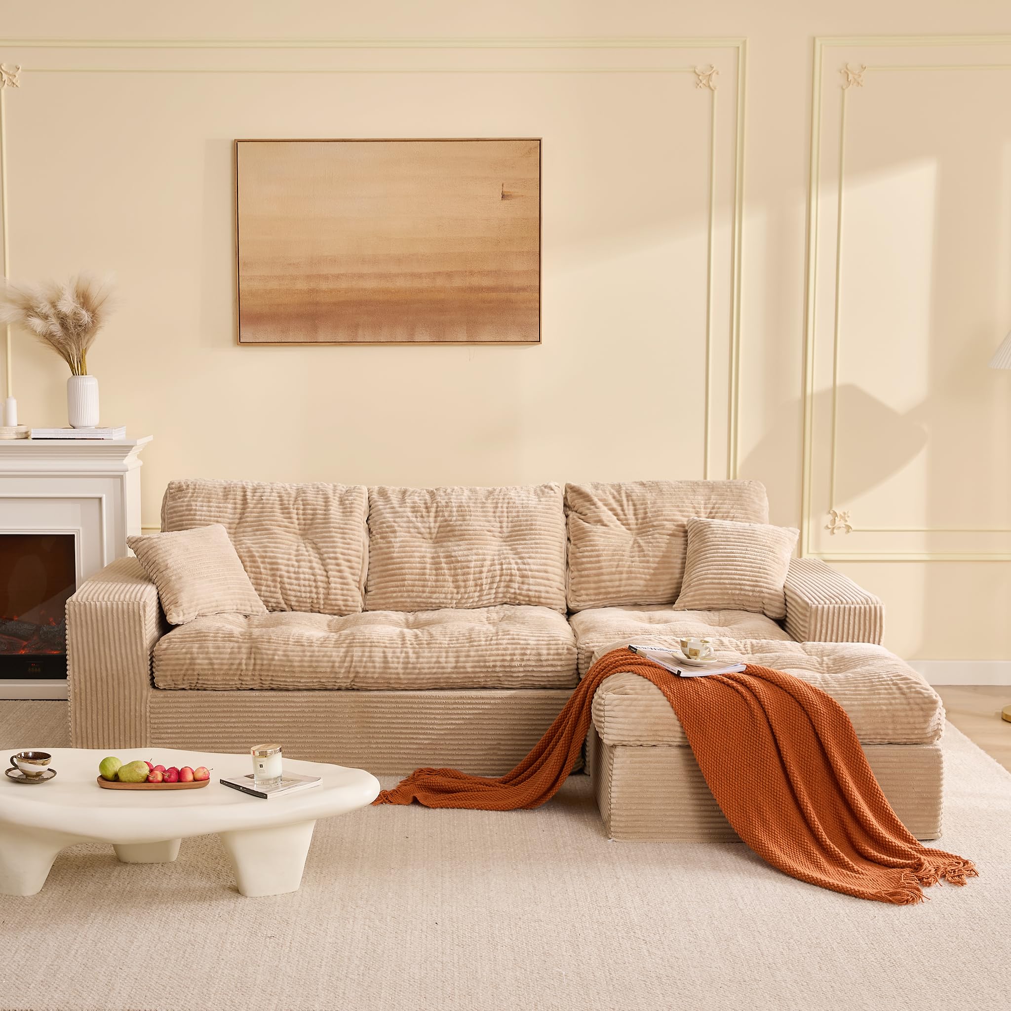 Litbird 3‑Sitzer Ecksofa Schwarz – Modulares Sofa mit Recamiere, Cordstoff Bezug, Schlafsofa & Relaxsofa, Wohnzimmer Sofa ohne Montage, 3‑Sitzer Sofa für geräumiges Wohnzimmer