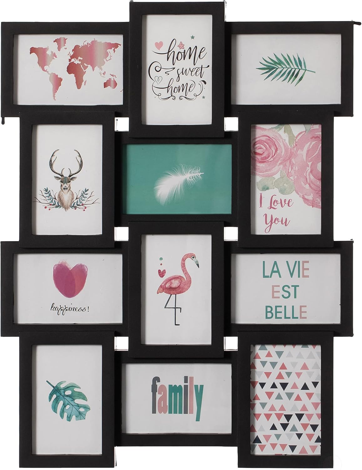 Decorative Modern Wall Mounted Multi Photo Frame Collage Picture Holder for 12 Pictures 4 x 6 Inch, Black