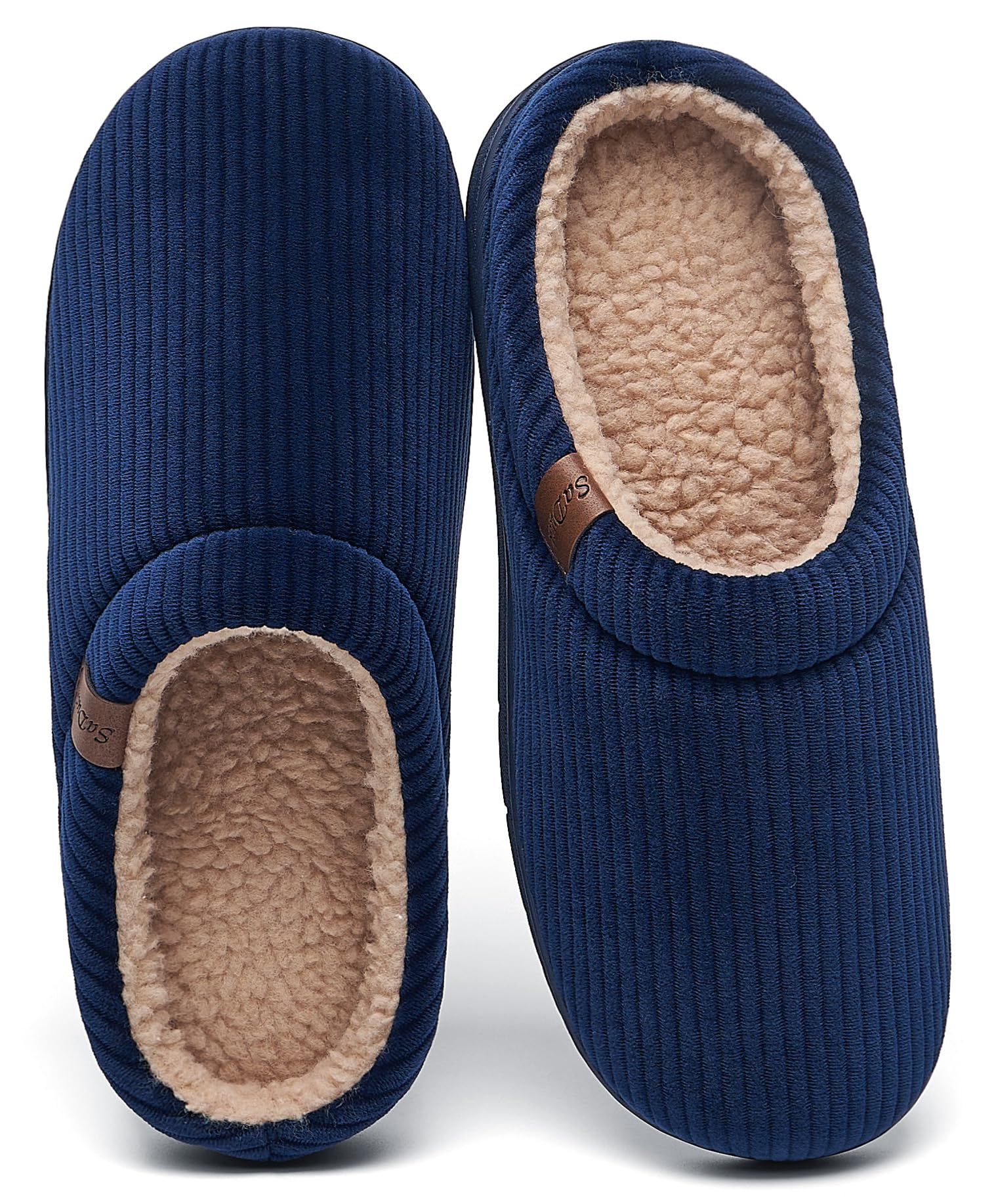 Mens Fuzzy Slippers with Warm Polar Fleece Lining Memory Foam Insoles for Comfortable - Arch Support House Shoes