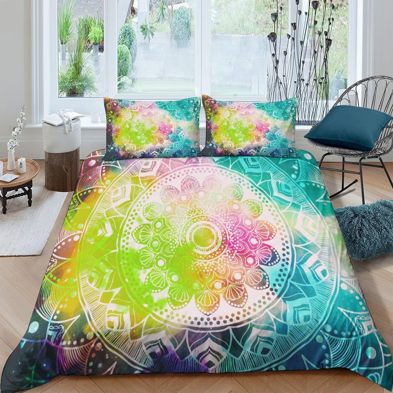 Ctjqhvkz Style-4 3D Printed Mandala Rainbow Fitted Sheet Microfiber Soft Breathable Floral Mattress Cover For Bedroom Dorm Decor Single（135X200cm）
