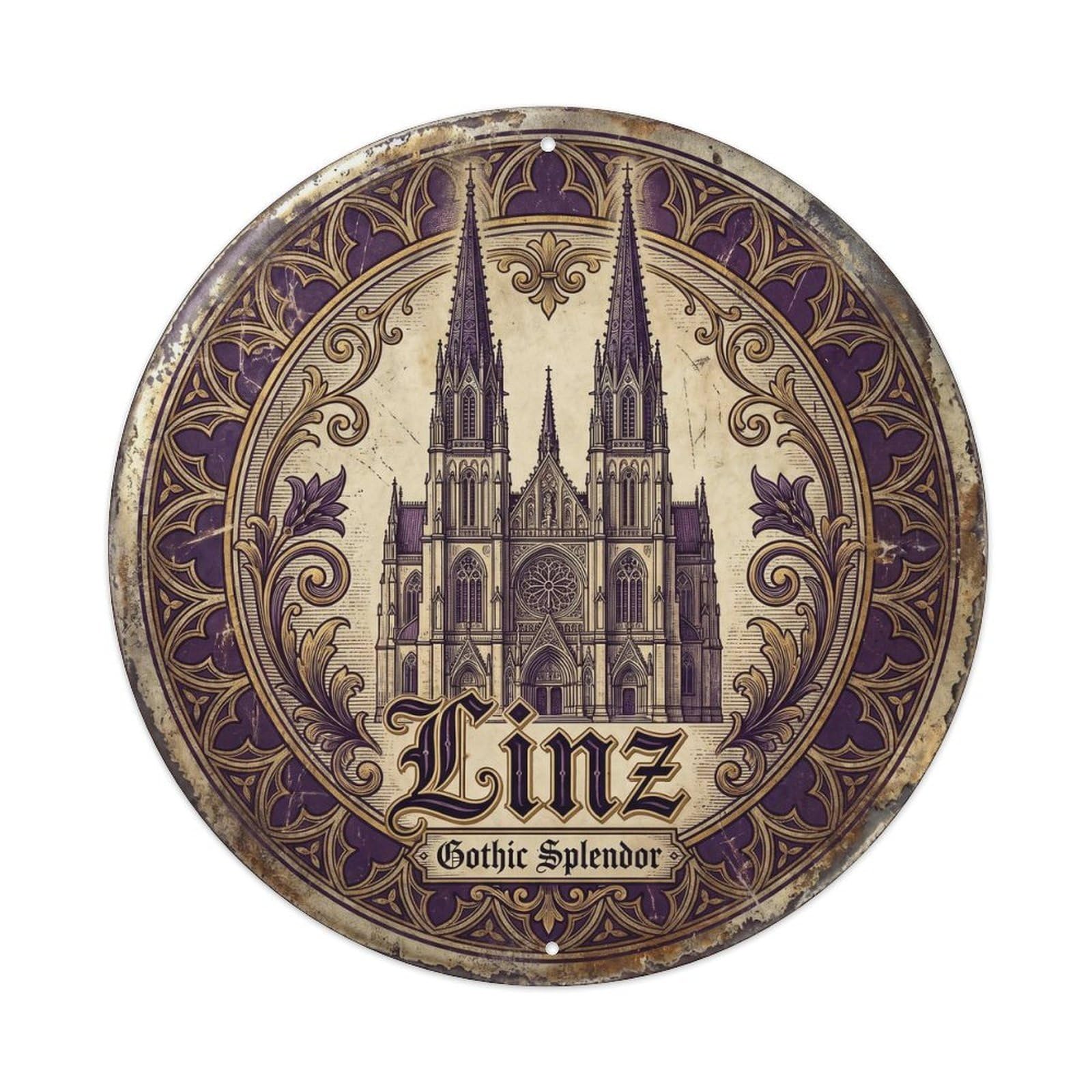 Cathedral Mariendom Study Basilica Metal Tin Sign Plaque Wall Decor for Cafe, Club, Garden Round Metal Poster 8x8Inch