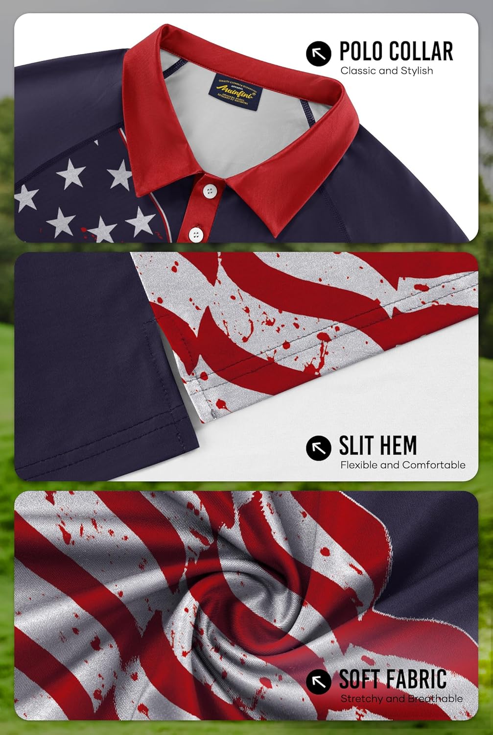 Mainfini Men's Short Sleeve Golf Shirts UPF 50+ Raglan Patriotic American Graphic Polo Shirt (S-3XL)