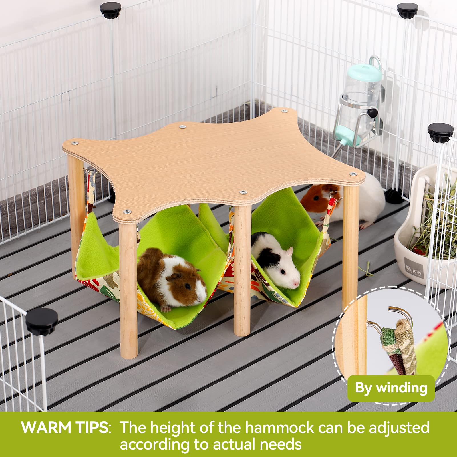Alphatool Meerschweinchen-Hängematte mit natürlichem Holzständer, große Hängematte, Bett für Schweinchen, Chinchilla, Hamster, Kaninchen, Frettchen, Versteck, Schlafen