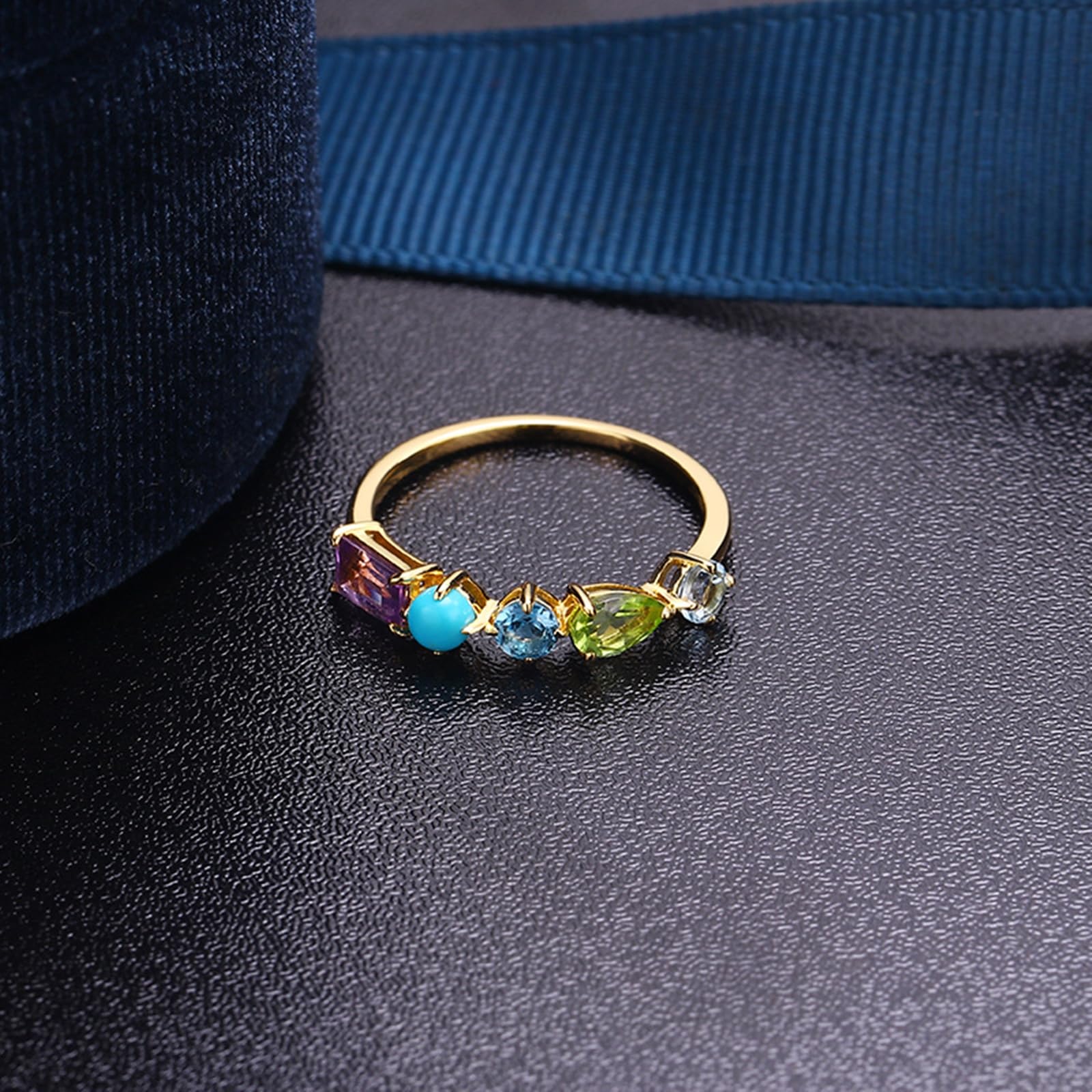 Anello Promessa Di Matrimonio Donna, Anello nuziale femminile con gemma geometrica colorata in Oro giallo